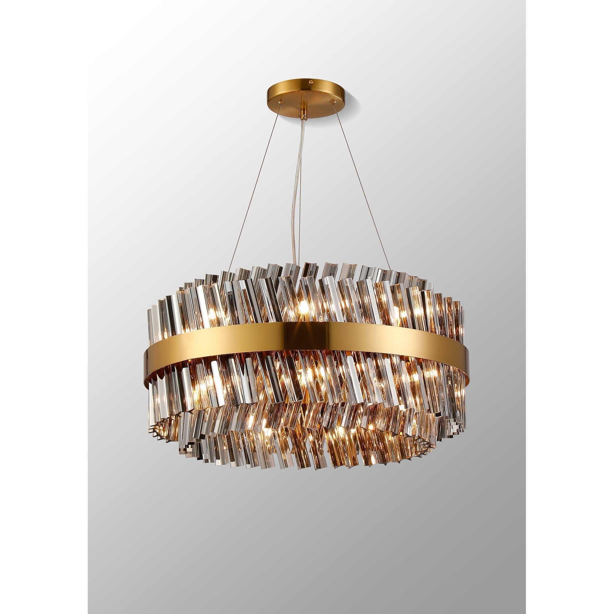 Fabula Farnley 18 Light Round Pendant - Brass & Smoked Glass