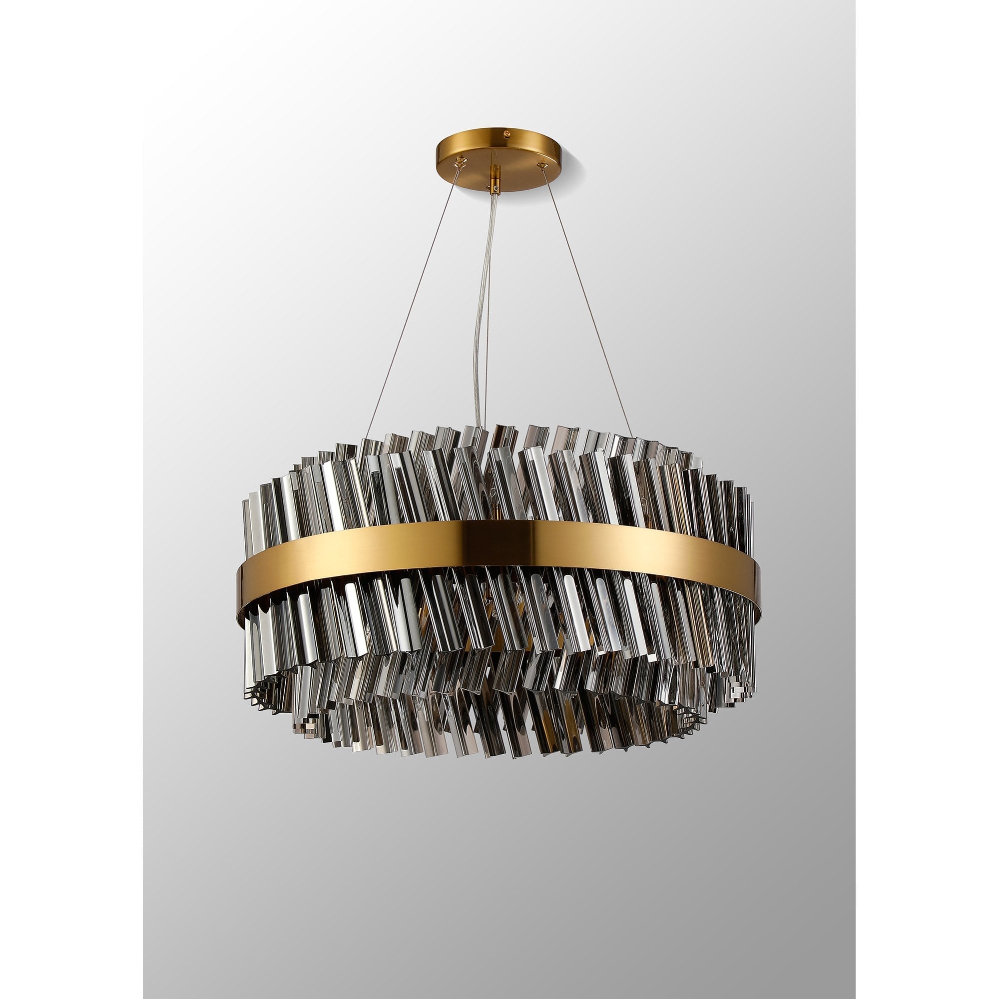 Fabula Farnley 18 Light Round Pendant - Brass & Smoked Glass