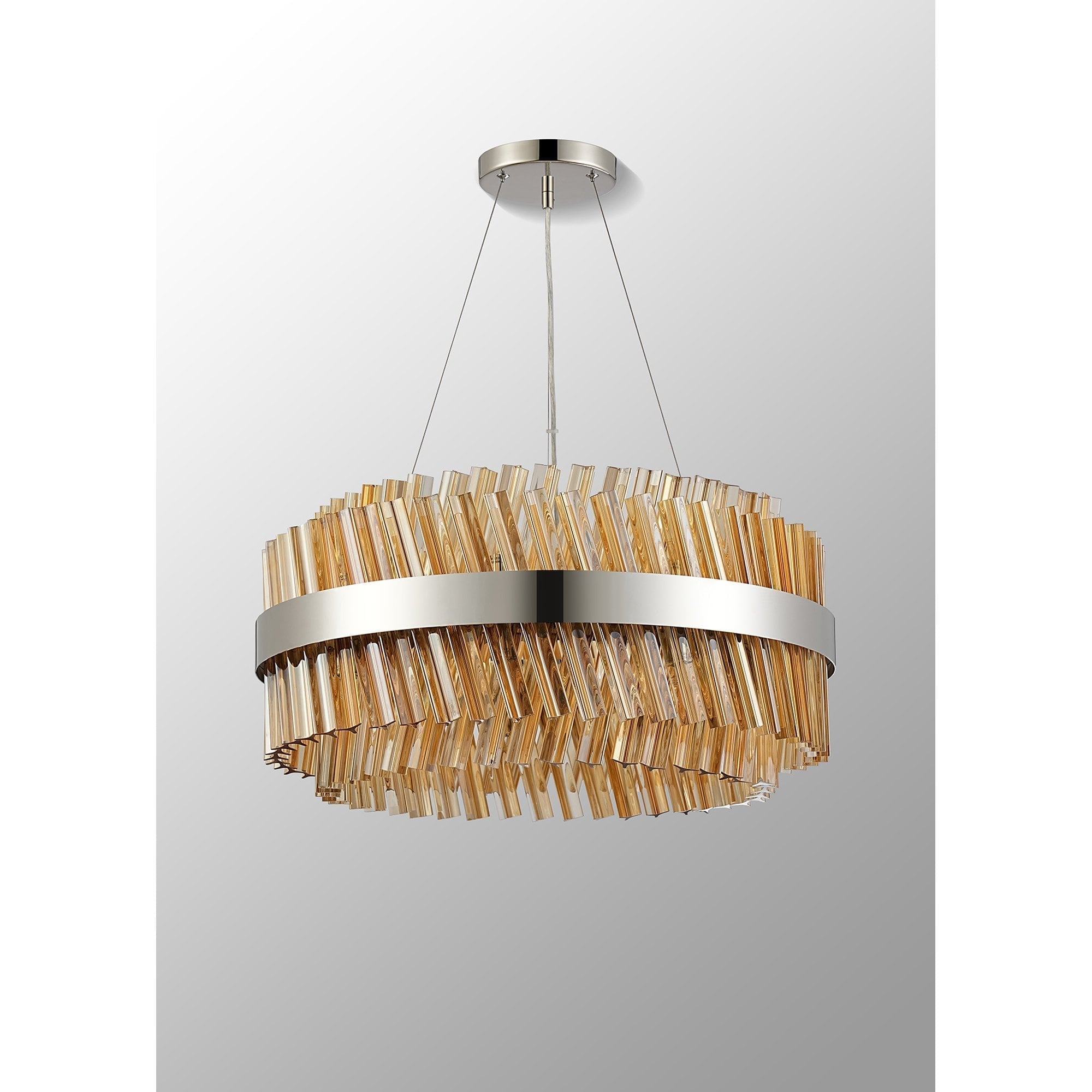 Fabula Farnley 18 Light Round Pendant - Polished Nickel & Amber Glass