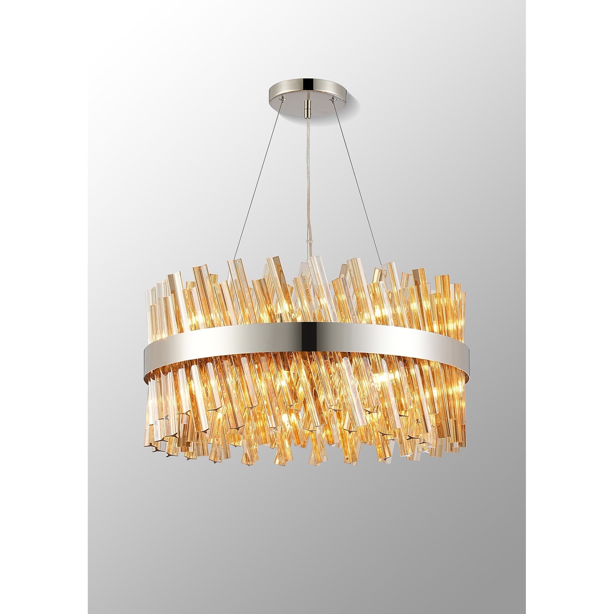 Fabula Farnley 18 Light Round Pendant - Polished Nickel & Amber Glass