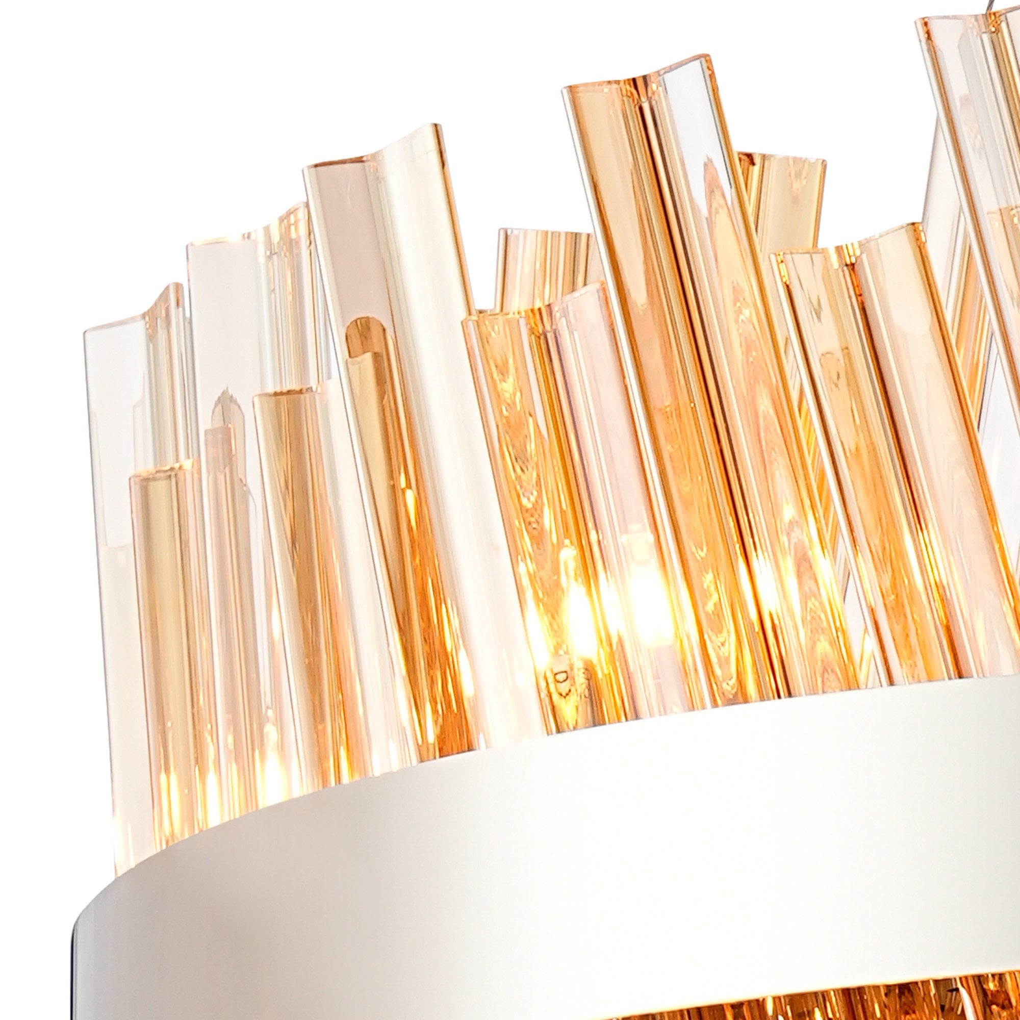 Fabula Farnley 18 Light Round Pendant - Polished Nickel & Amber Glass