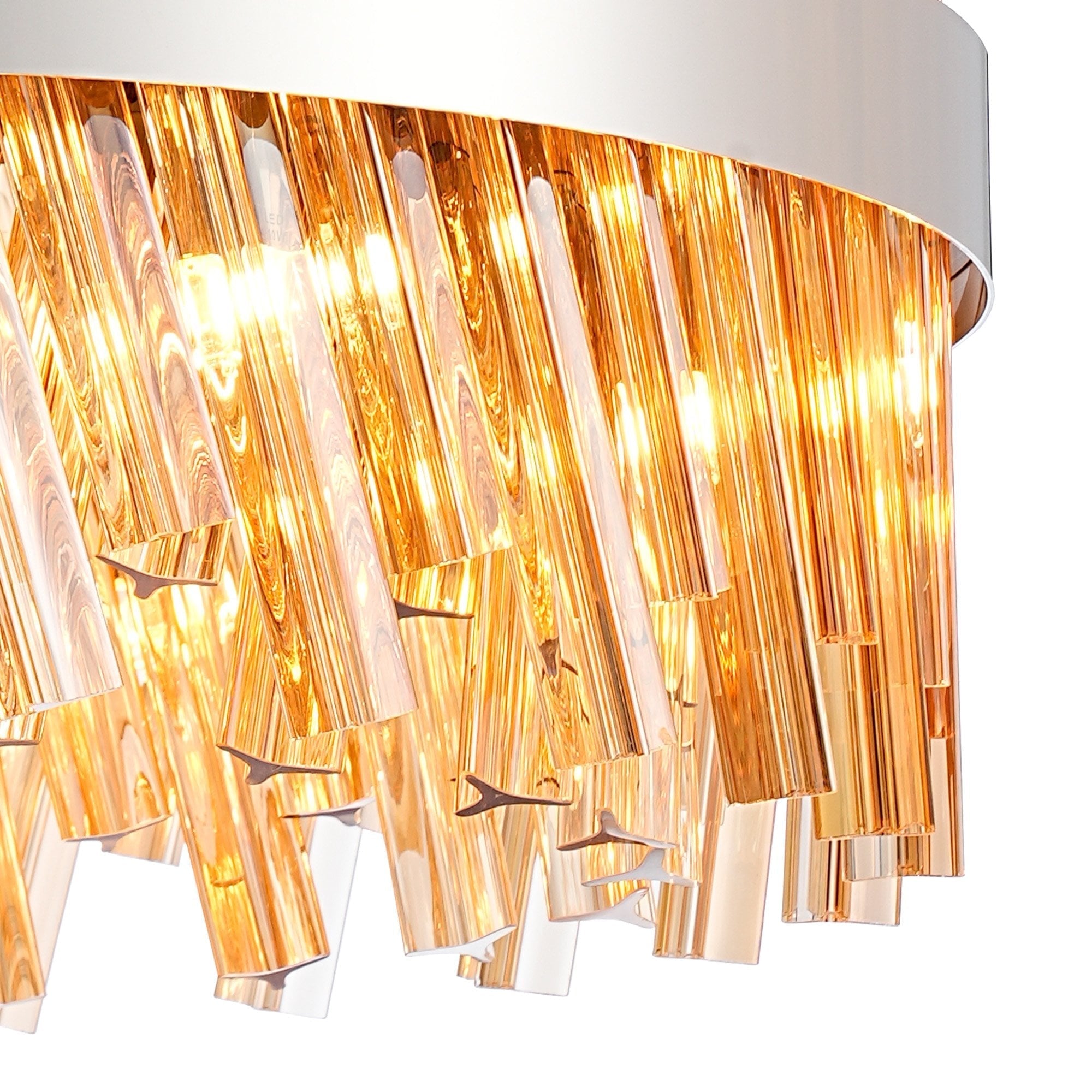 Fabula Farnley 18 Light Round Pendant - Polished Nickel & Amber Glass