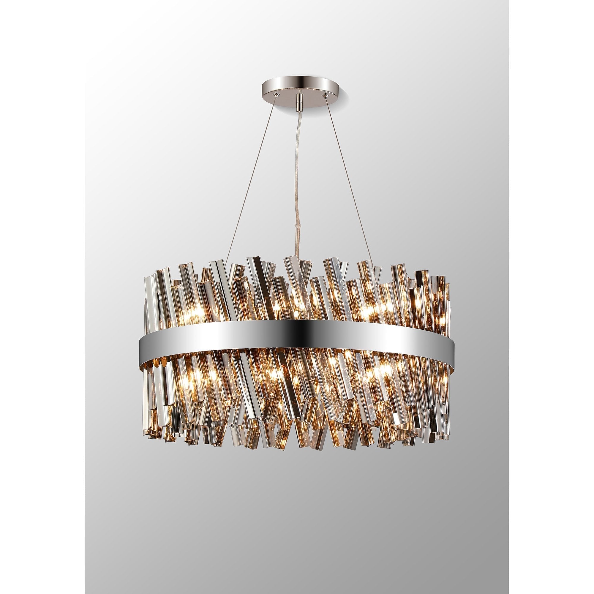 Fabula Farnley 18 Light Round Pendant - Polished Nickel & Smoked Glass