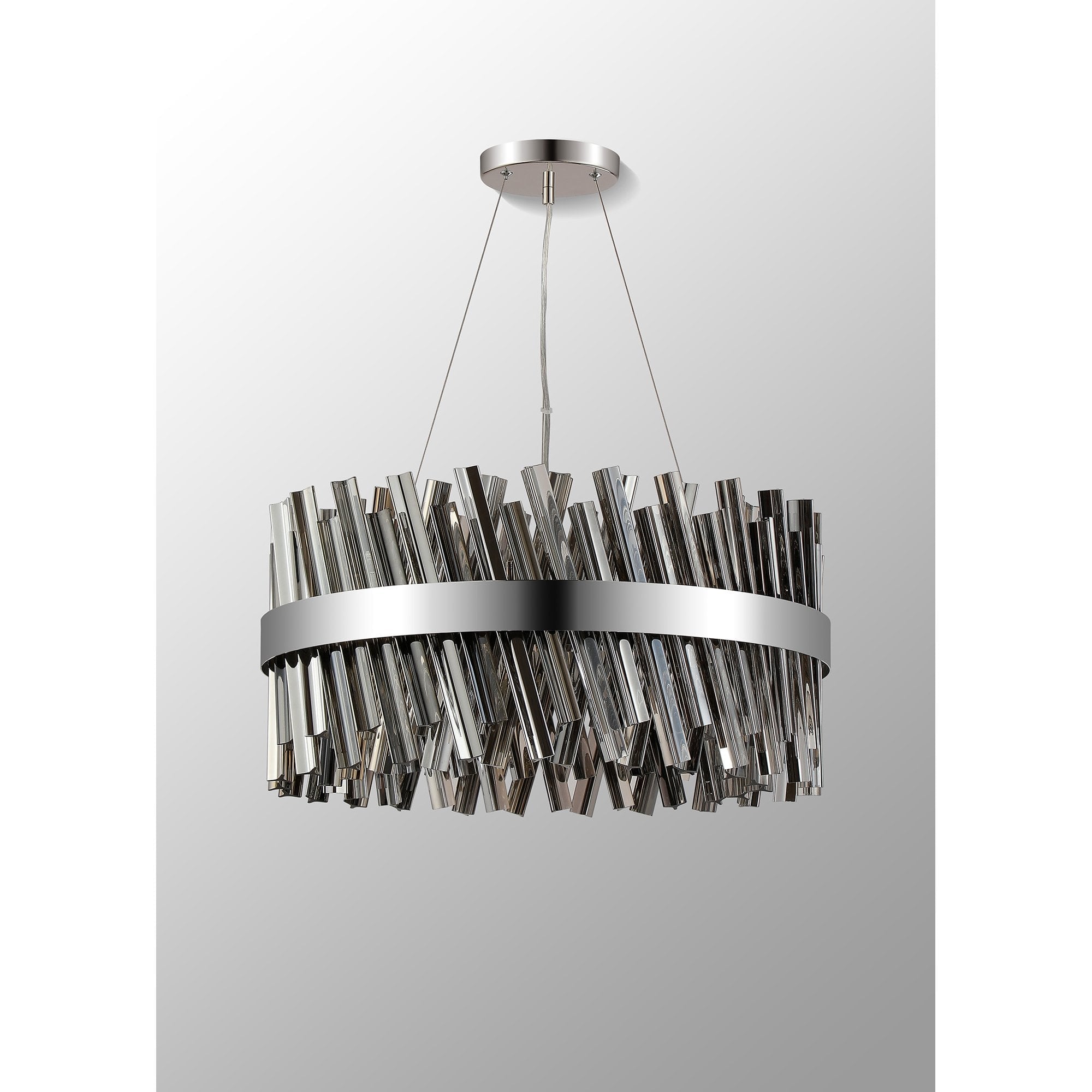 Fabula Farnley 18 Light Round Pendant - Polished Nickel & Smoked Glass