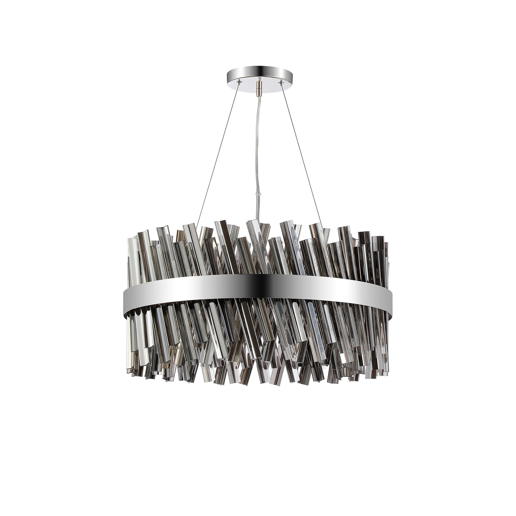 Fabula Farnley 18 Light Round Pendant - Polished Nickel & Smoked Glass