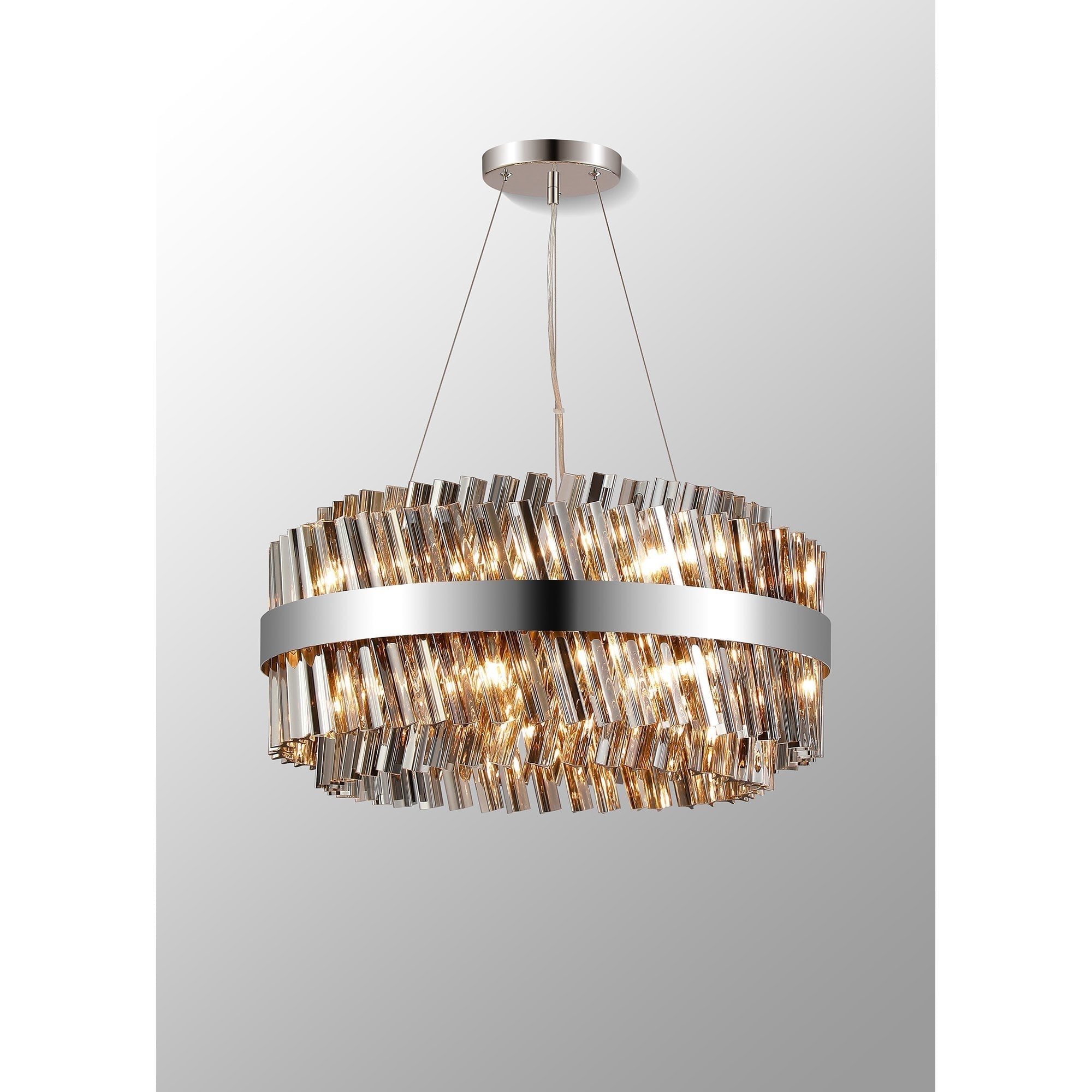 Fabula Farnley 18 Light Round Pendant - Polished Nickel & Smoked Glass