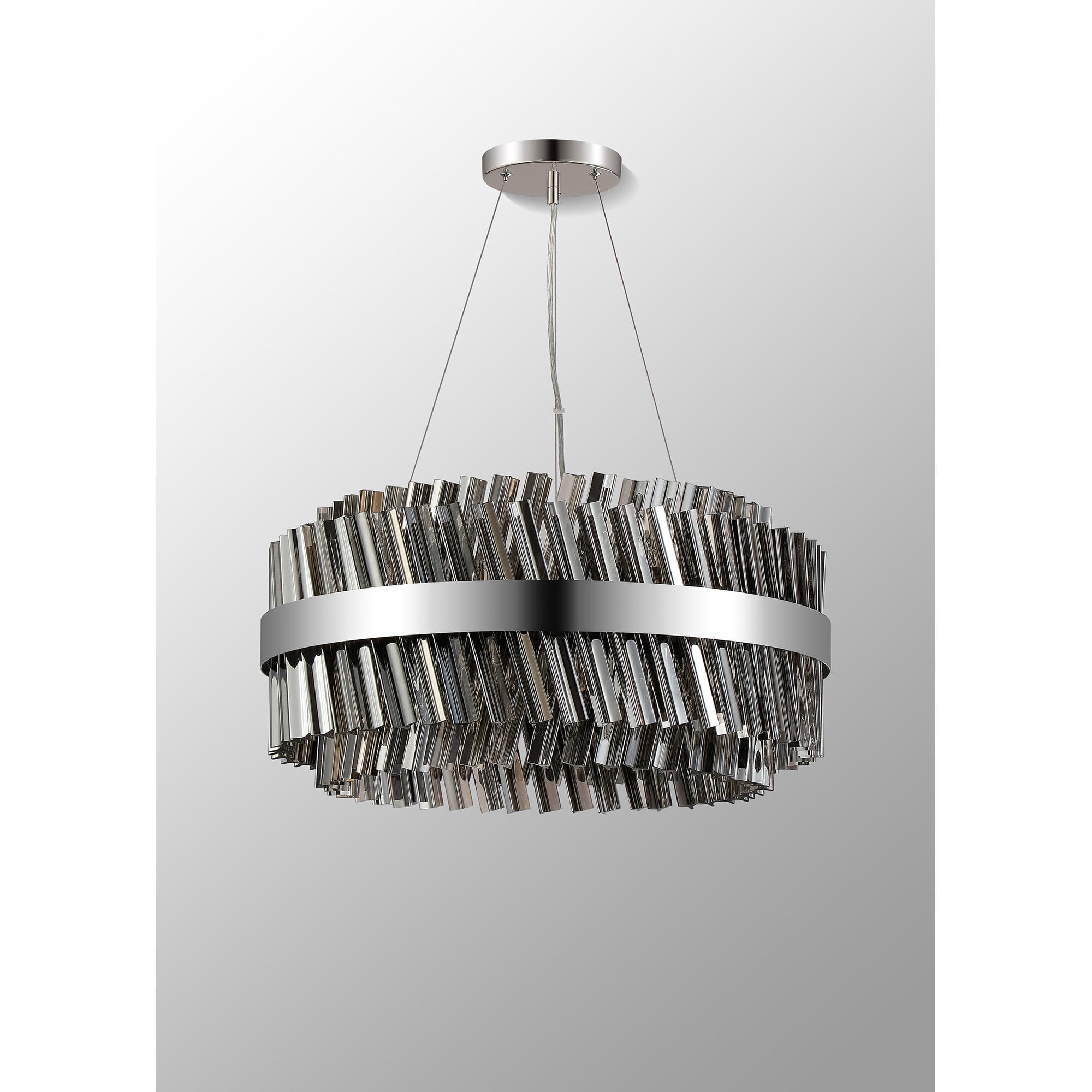 Fabula Farnley 18 Light Round Pendant - Polished Nickel & Smoked Glass