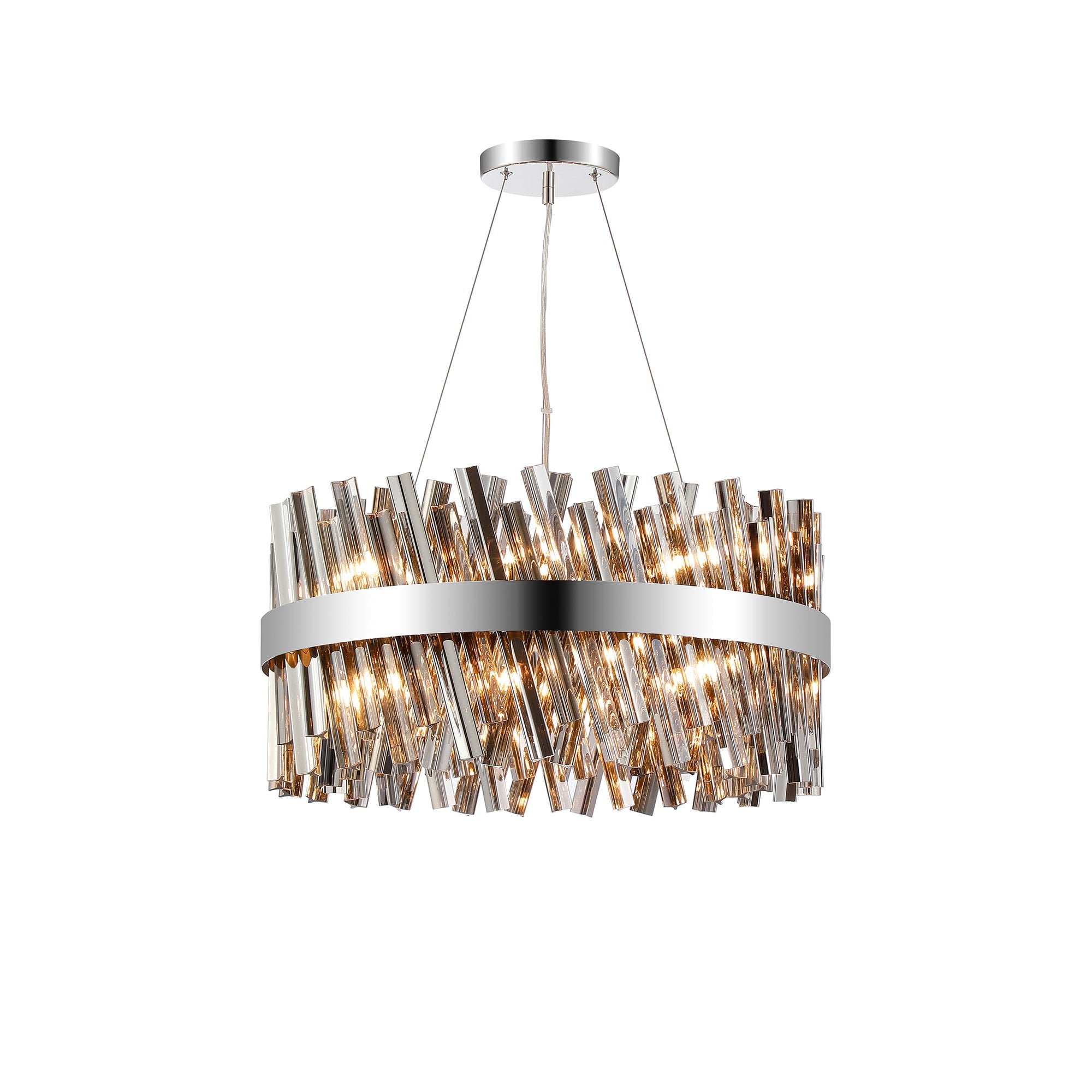 Fabula Farnley 18 Light Round Pendant - Polished Nickel & Smoked Glass