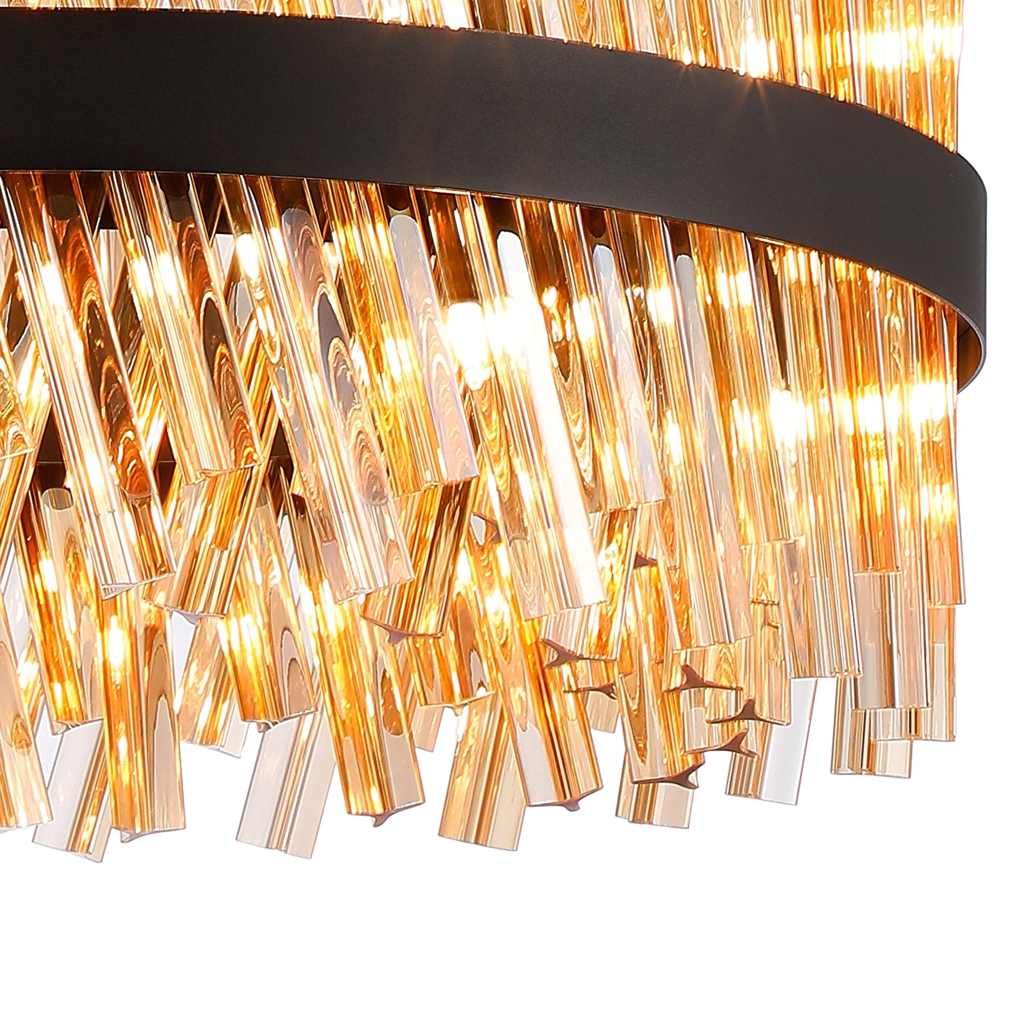 Fabula Farnley 18 Light Round Pendant - Satin Black & Amber Glass