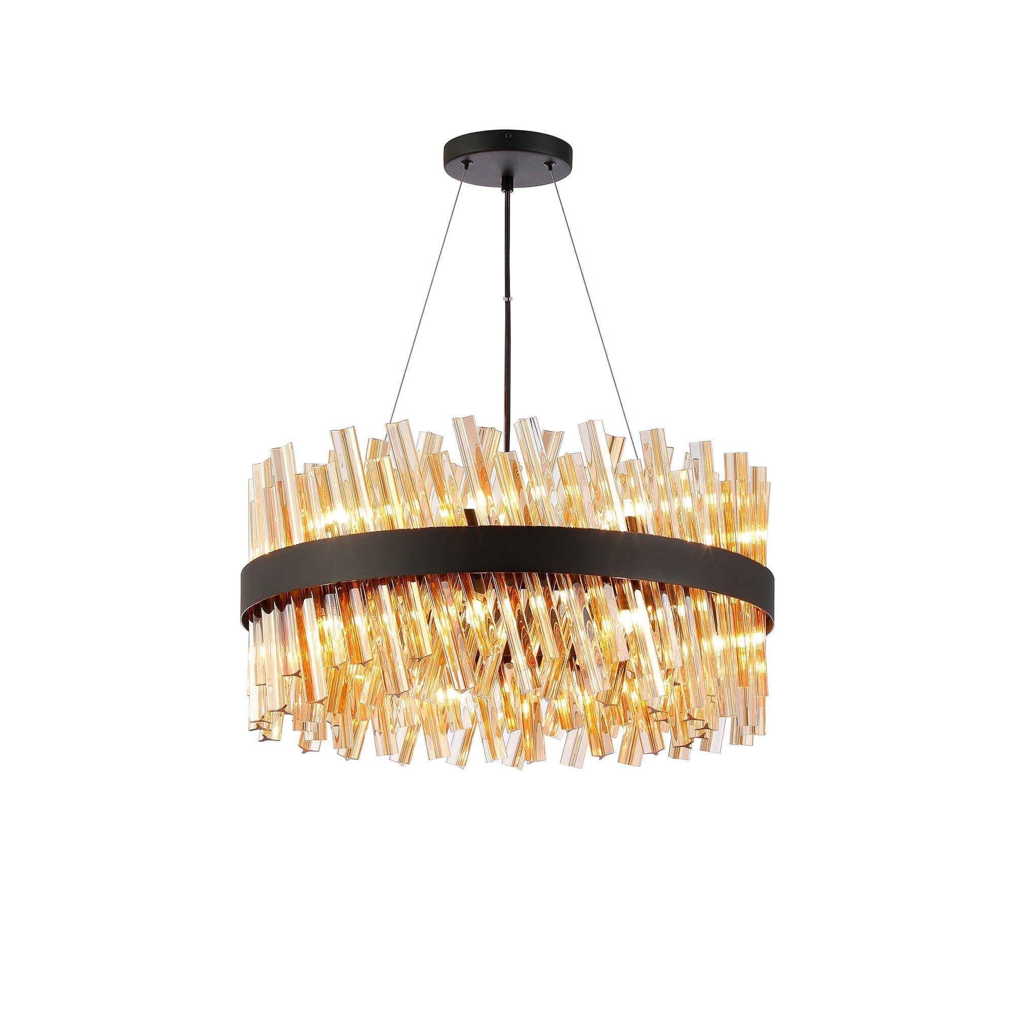 Fabula Farnley 18 Light Round Pendant - Satin Black & Amber Glass