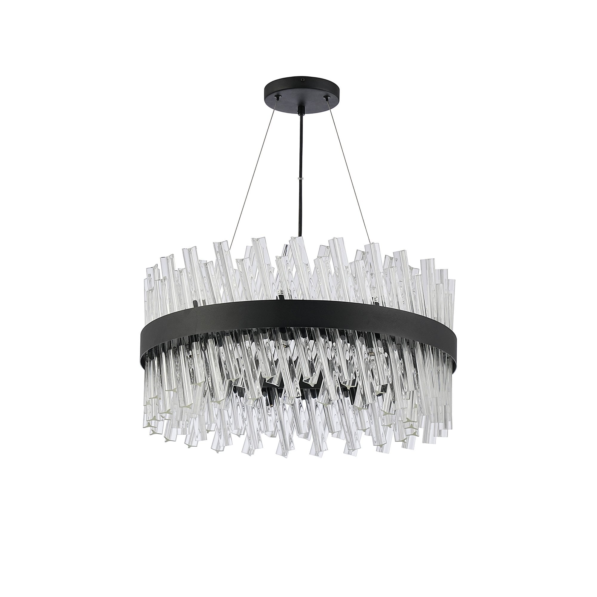 Fabula Farnley 18 Light Round Pendant - Satin Black & Clear Glass