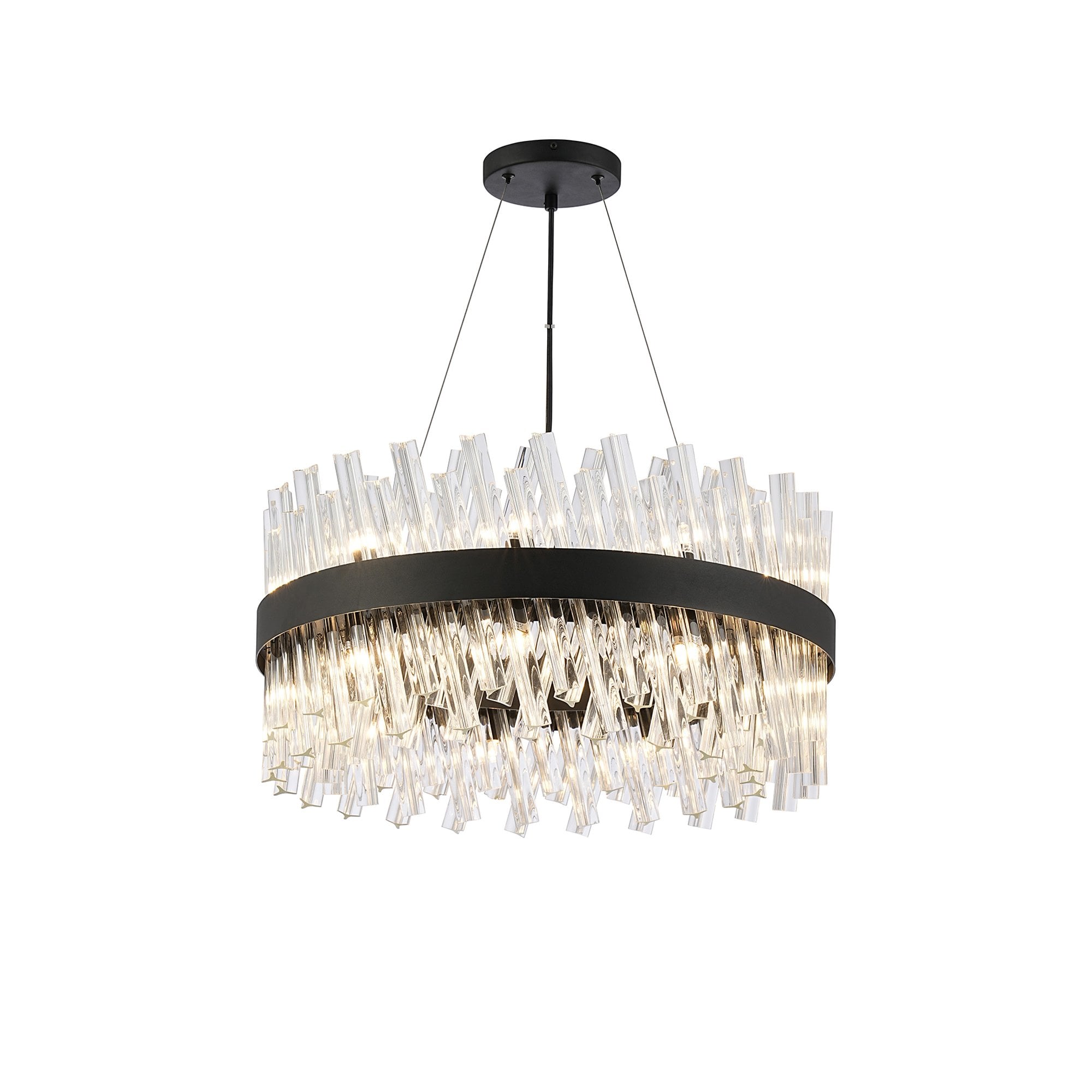 Fabula Farnley 18 Light Round Pendant - Satin Black & Clear Glass