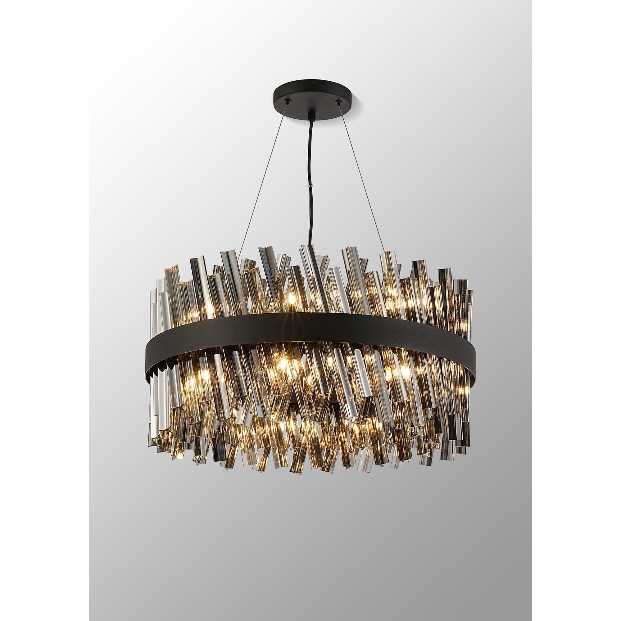 Fabula Farnley 18 Light Round Pendant - Satin Black & Smoked Glass