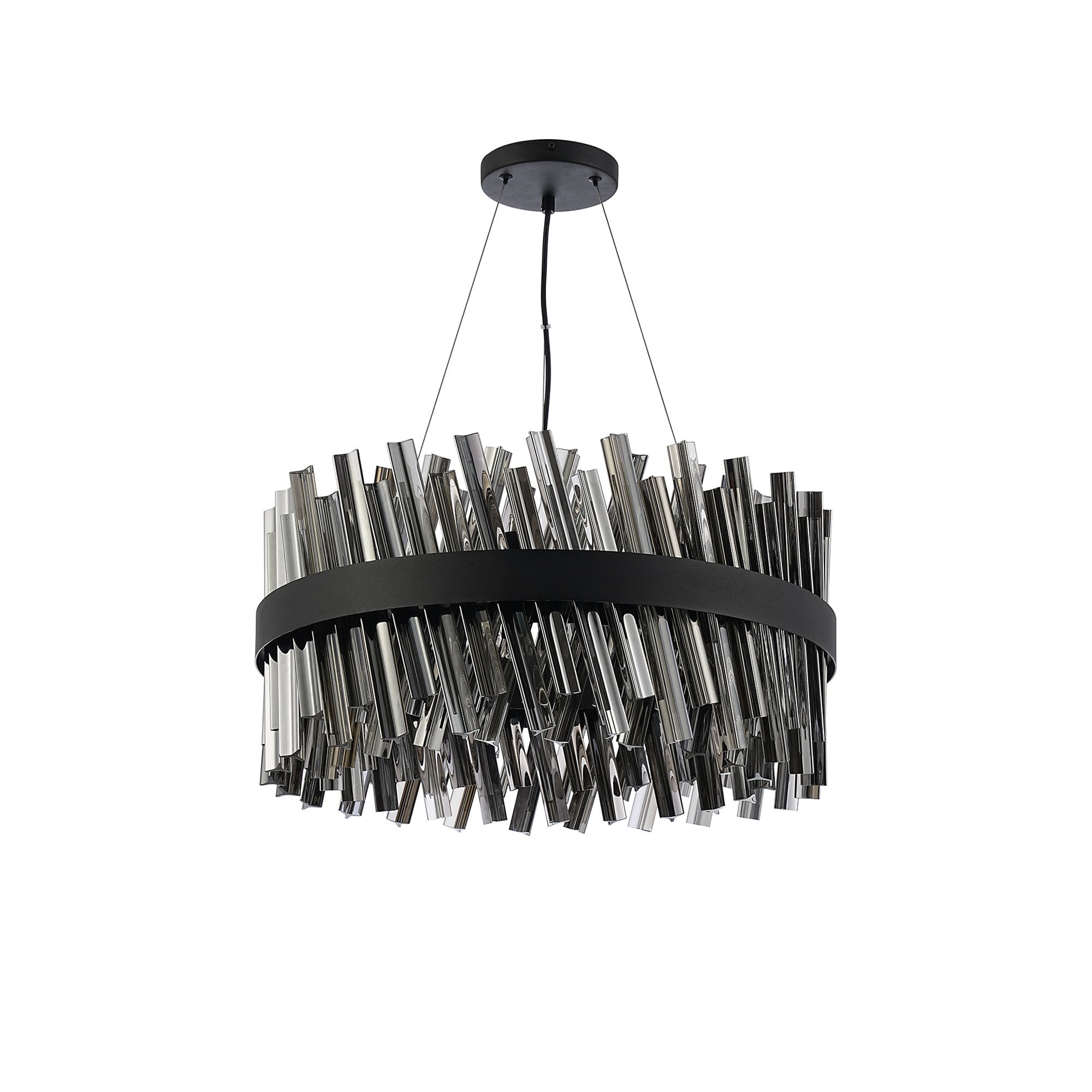 Fabula Farnley 18 Light Round Pendant - Satin Black & Smoked Glass
