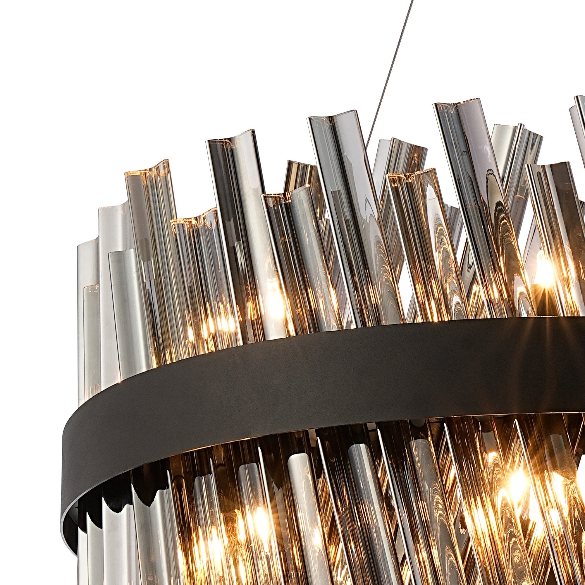 Fabula Farnley 18 Light Round Pendant - Satin Black & Smoked Glass