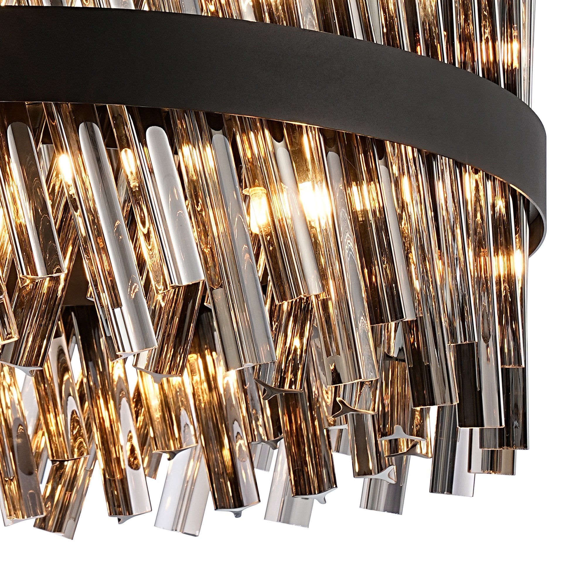 Fabula Farnley 18 Light Round Pendant - Satin Black & Smoked Glass