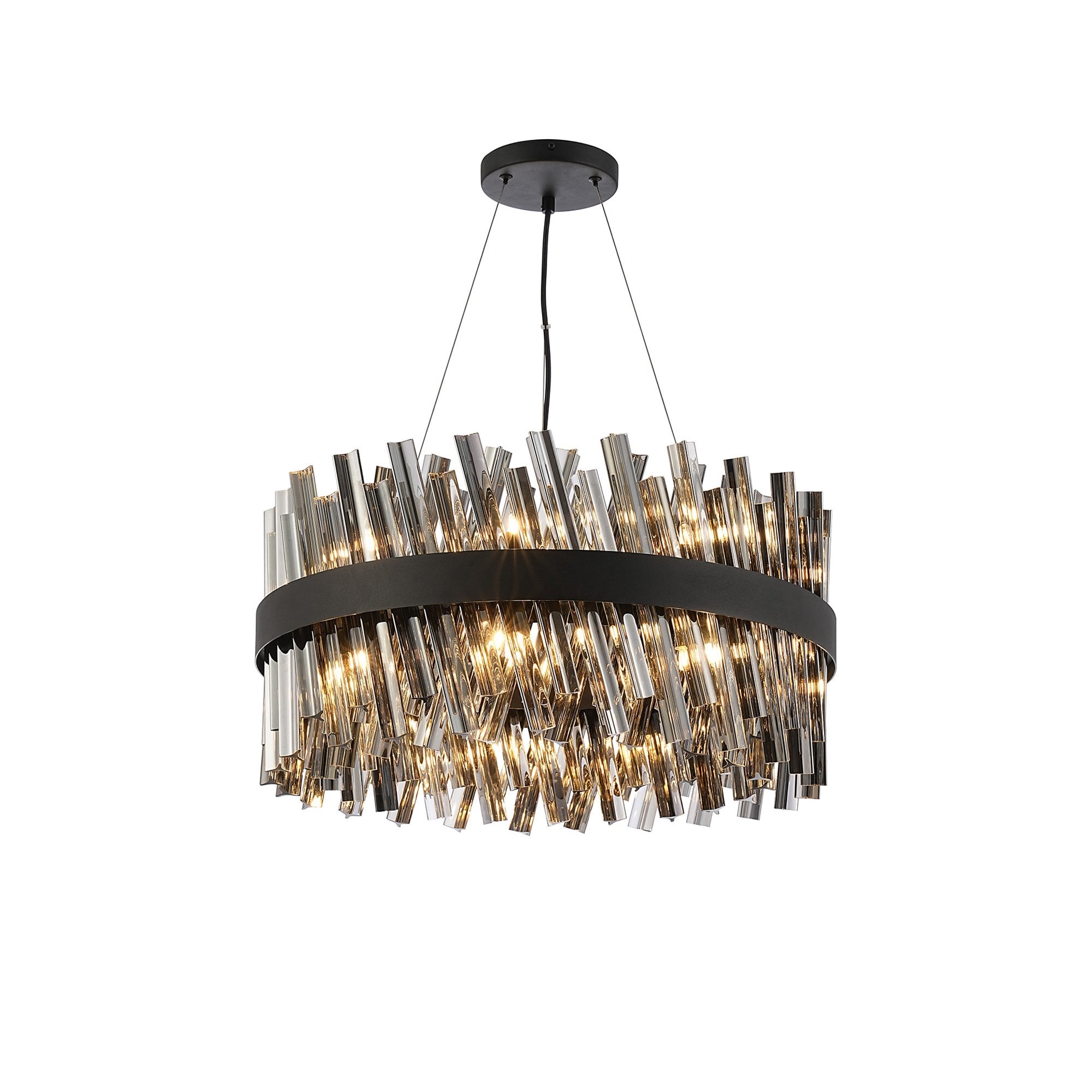 Fabula Farnley 18 Light Round Pendant - Satin Black & Smoked Glass