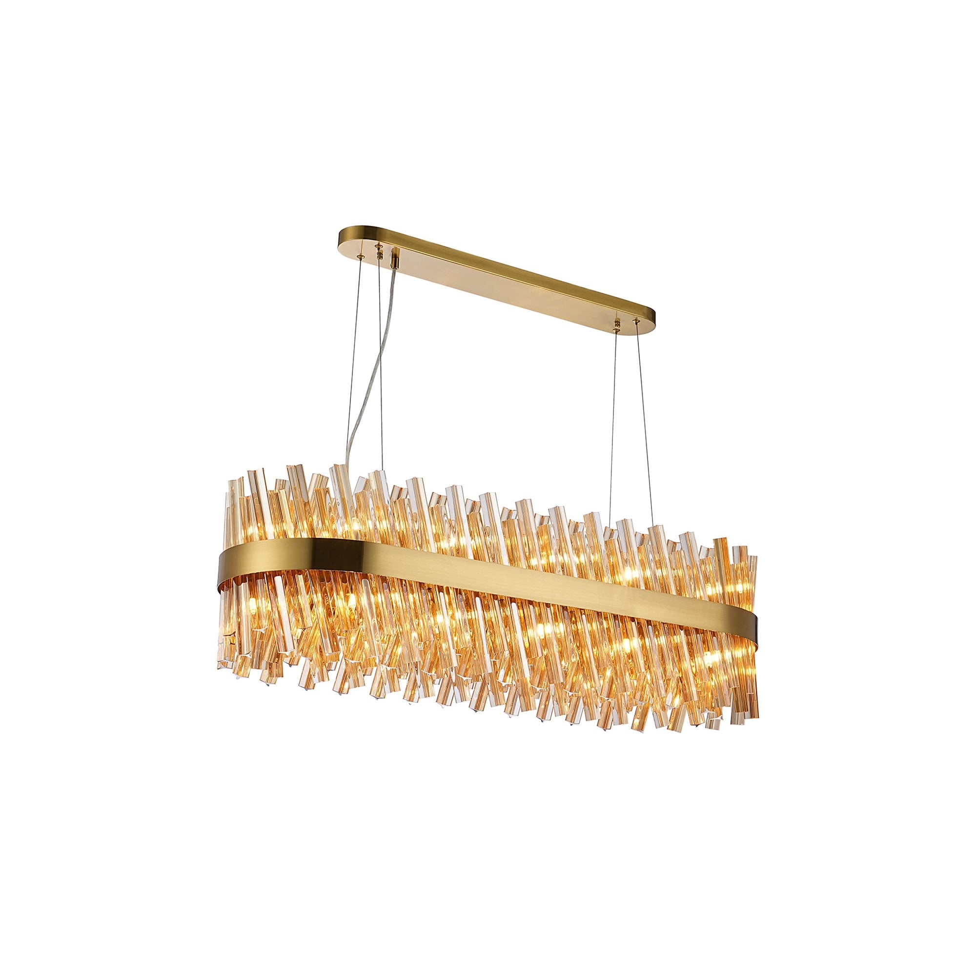 Fabula Farnley 24 Light Oblong Pendant - Brass & Amber Glass