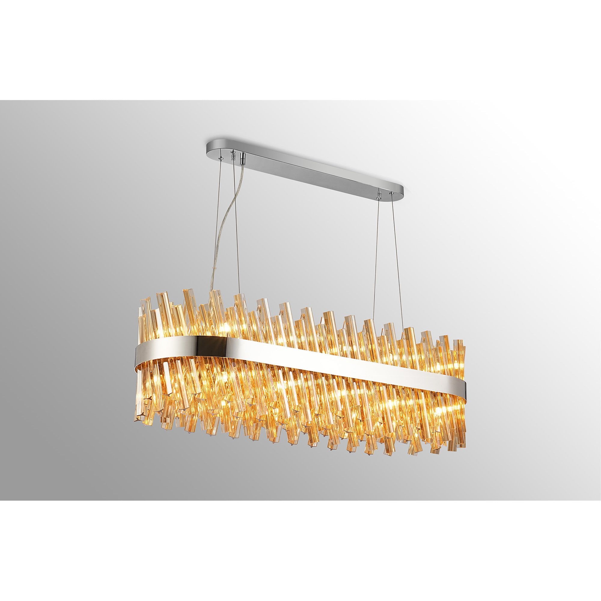 Fabula Farnley 24 Light Oblong Pendant - Polished Nickel & Amber Glass