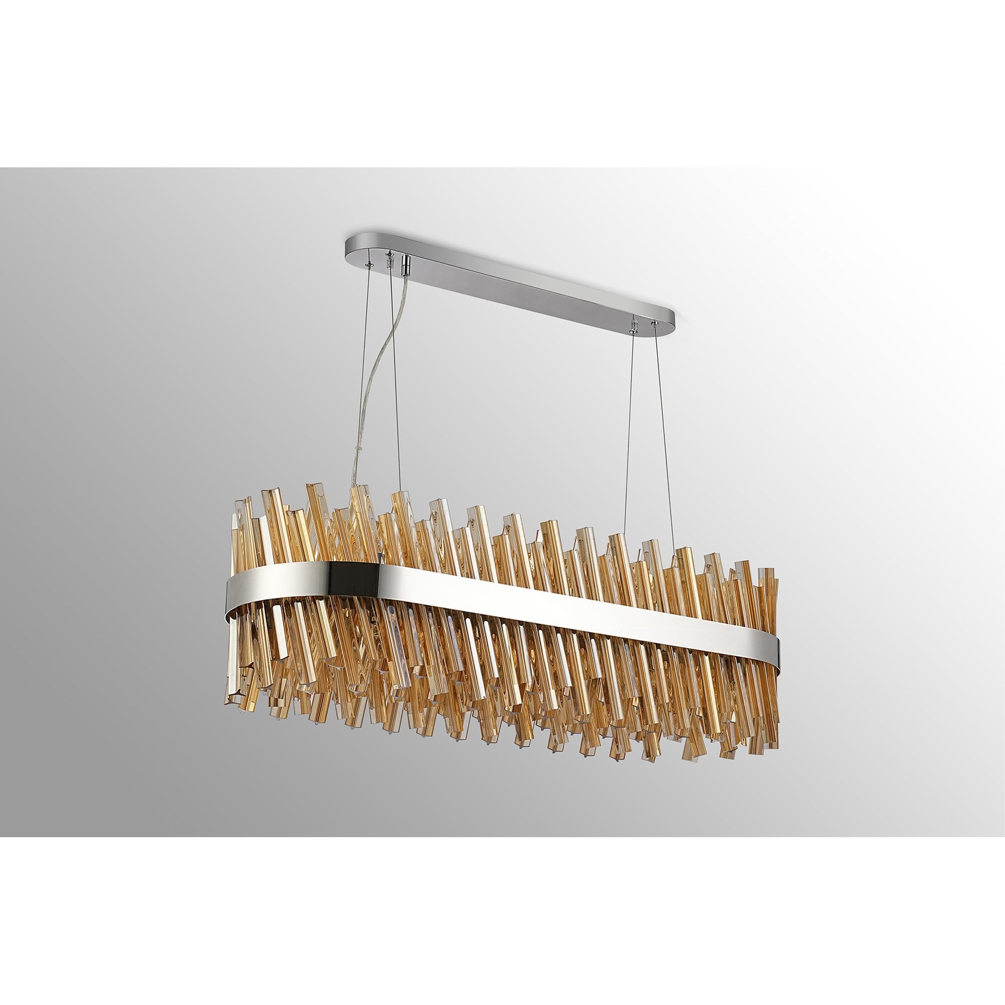 Fabula Farnley 24 Light Oblong Pendant - Polished Nickel & Amber Glass