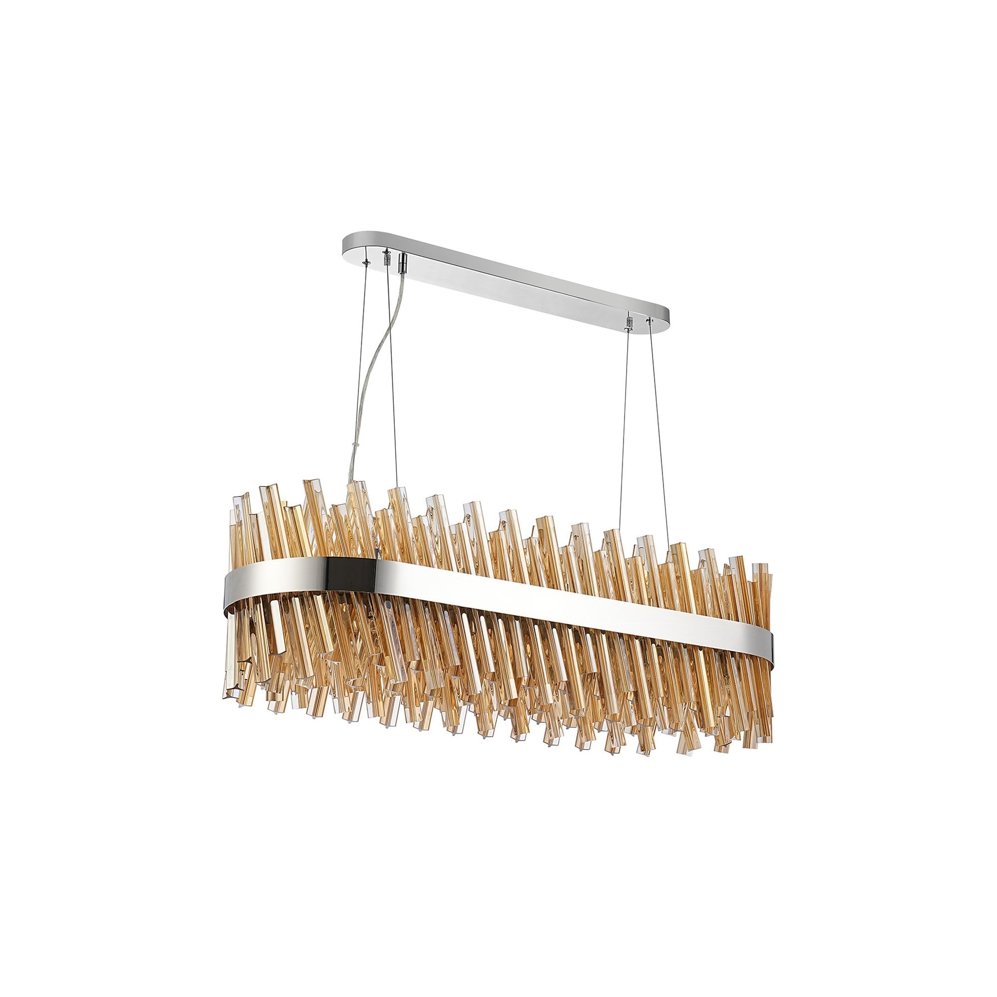 Fabula Farnley 24 Light Oblong Pendant - Polished Nickel & Amber Glass