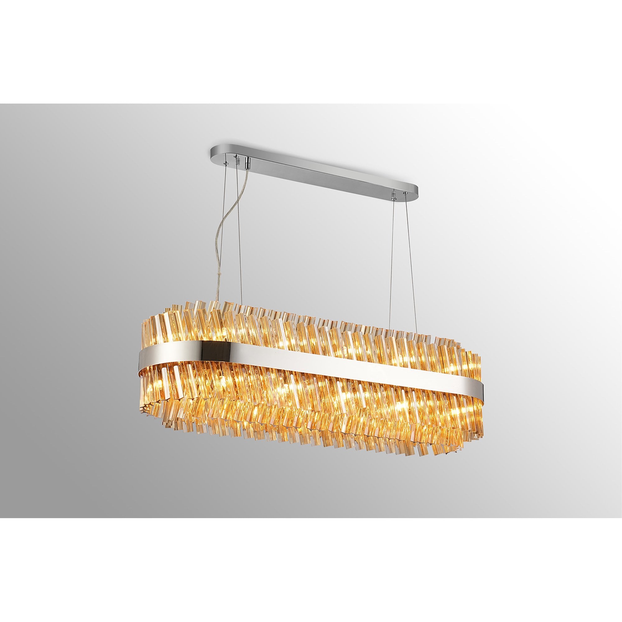 Fabula Farnley 24 Light Oblong Pendant - Polished Nickel & Amber Glass