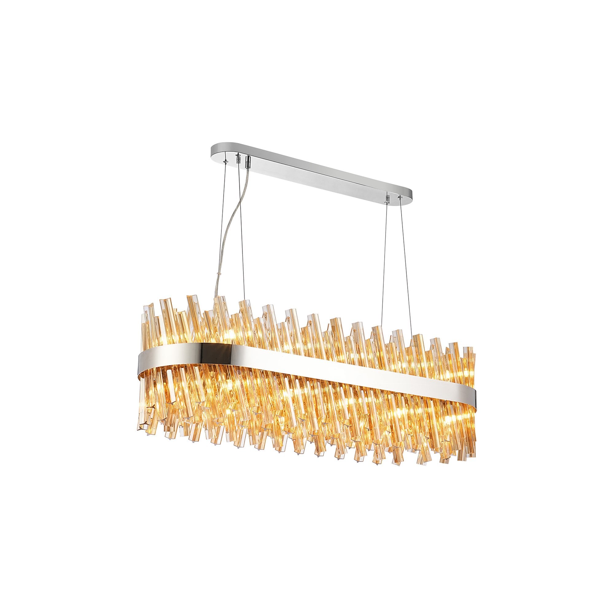 Fabula Farnley 24 Light Oblong Pendant - Polished Nickel & Amber Glass