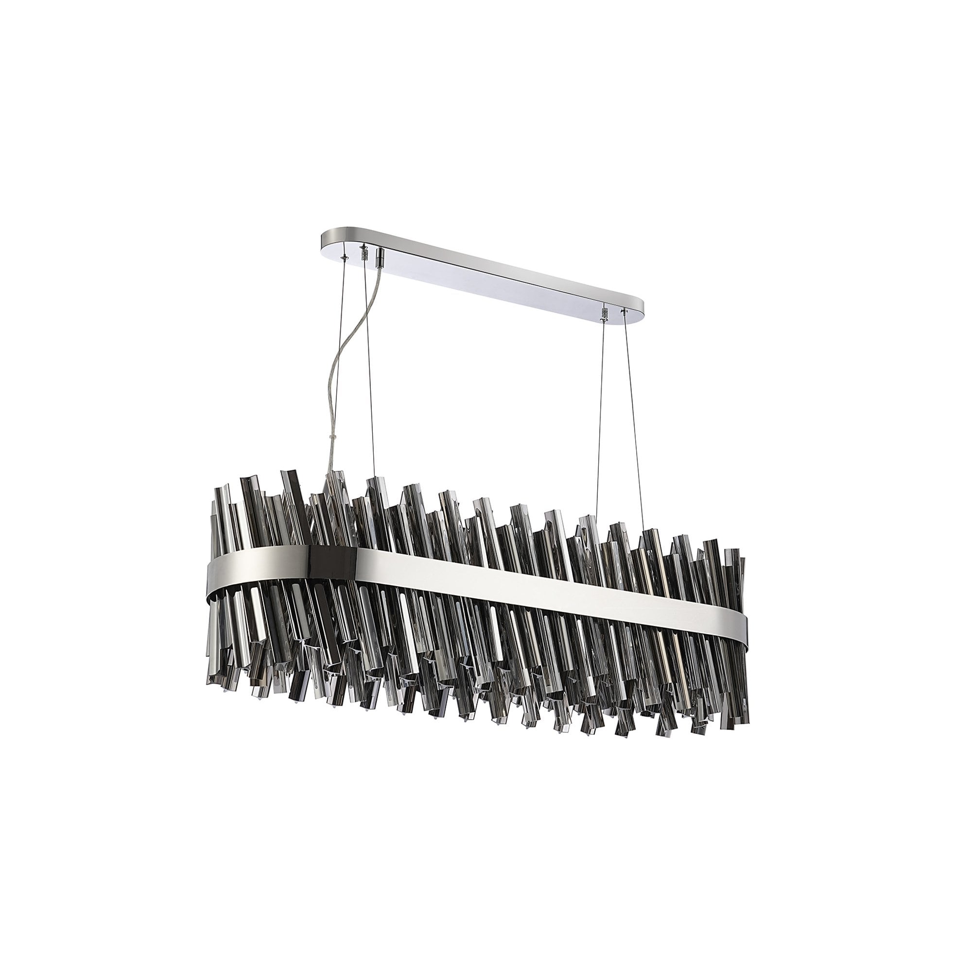 Fabula Farnley 24 Light Oblong Pendant - Polished Nickel & Smoked Glass