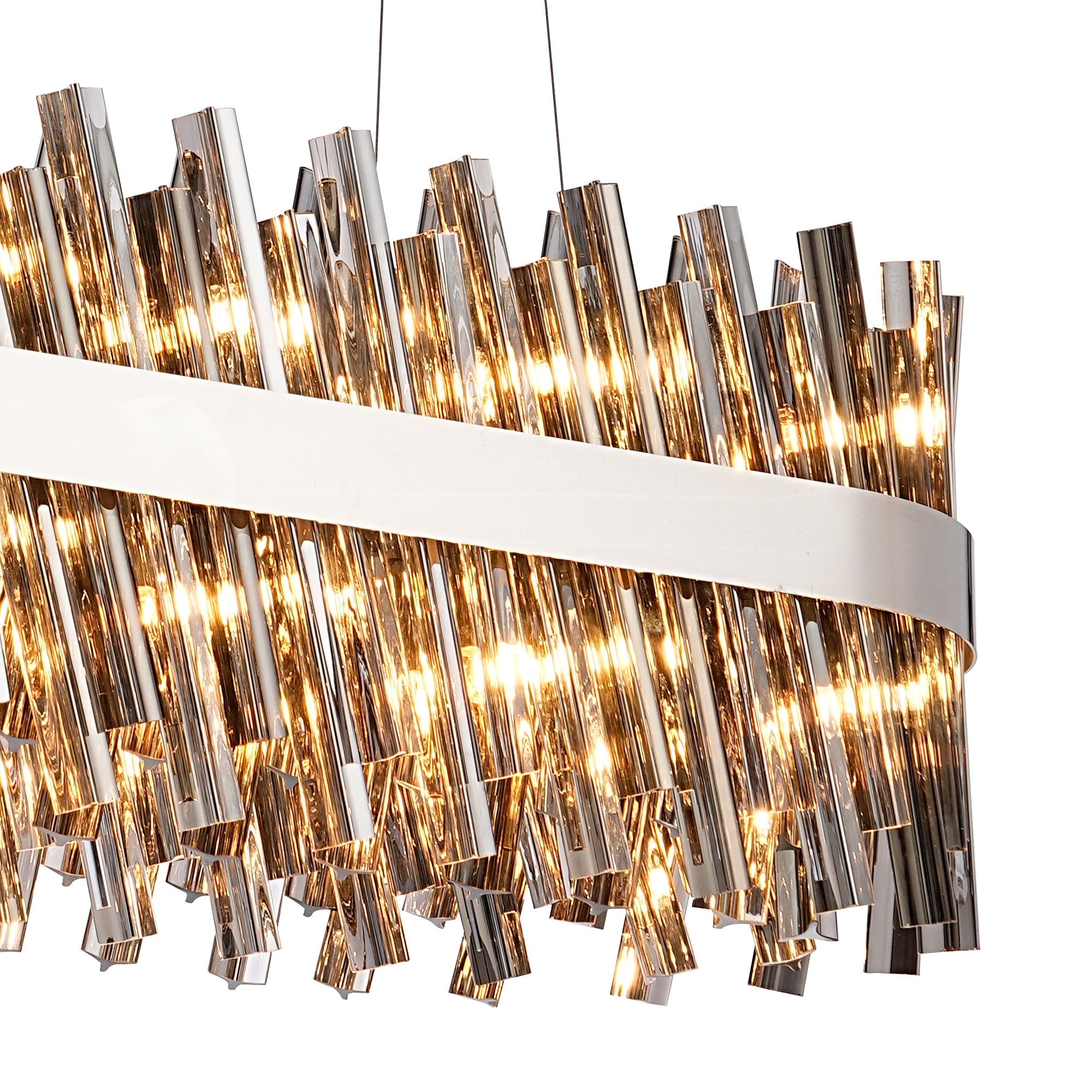 Fabula Farnley 24 Light Oblong Pendant - Polished Nickel & Smoked Glass