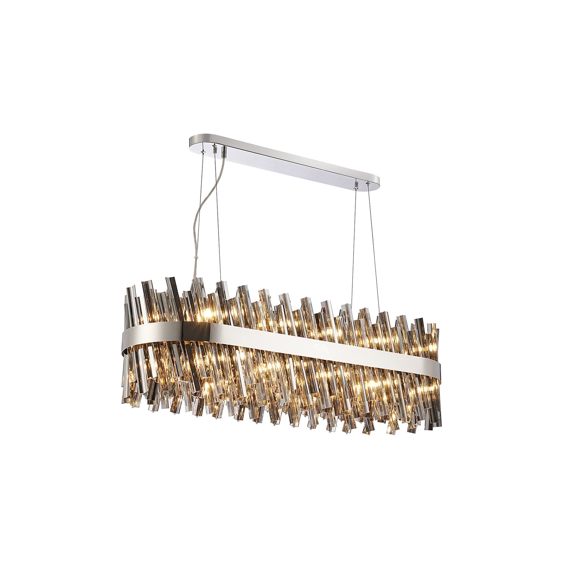 Fabula Farnley 24 Light Oblong Pendant - Polished Nickel & Smoked Glass