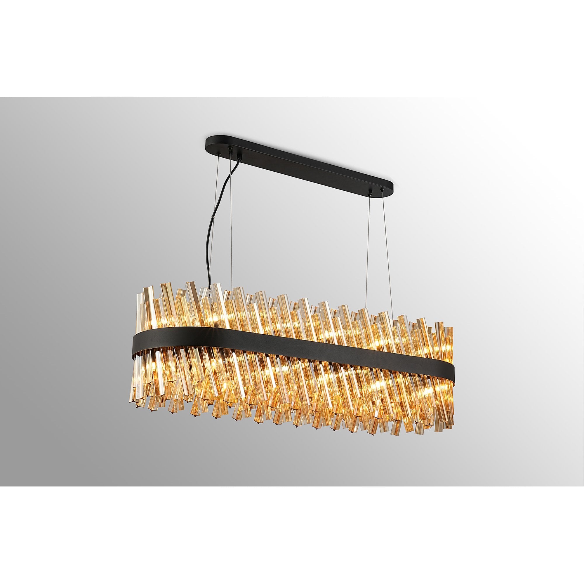 Fabula Farnley 24 Light Oblong Pendant - Satin Black & Amber Glass