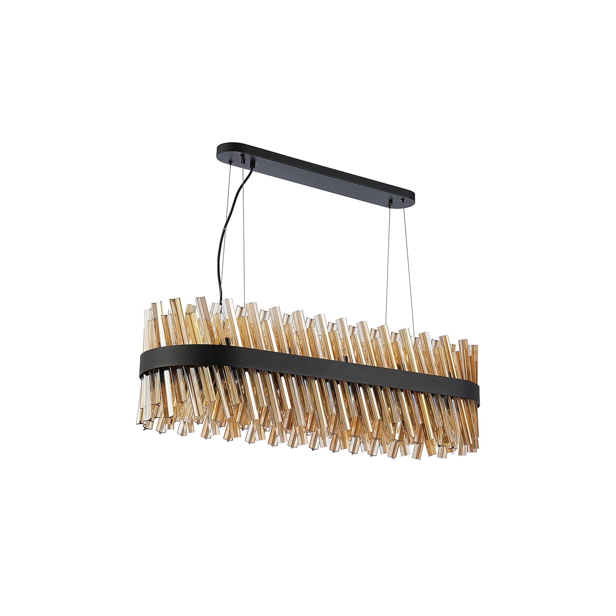 Fabula Farnley 24 Light Oblong Pendant - Satin Black & Amber Glass