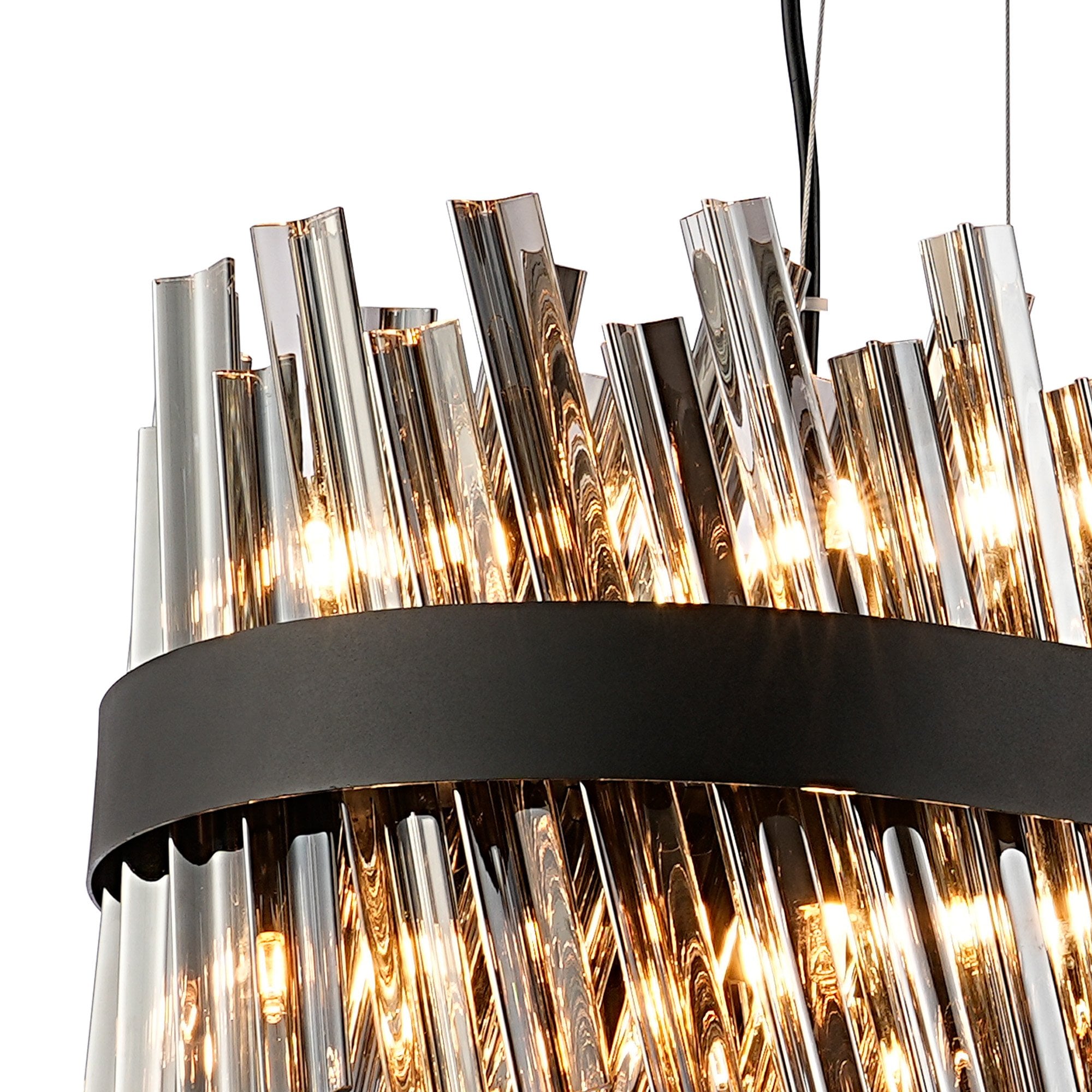 Fabula Farnley 24 Light Oblong Pendant - Satin Black & Smoked Glass