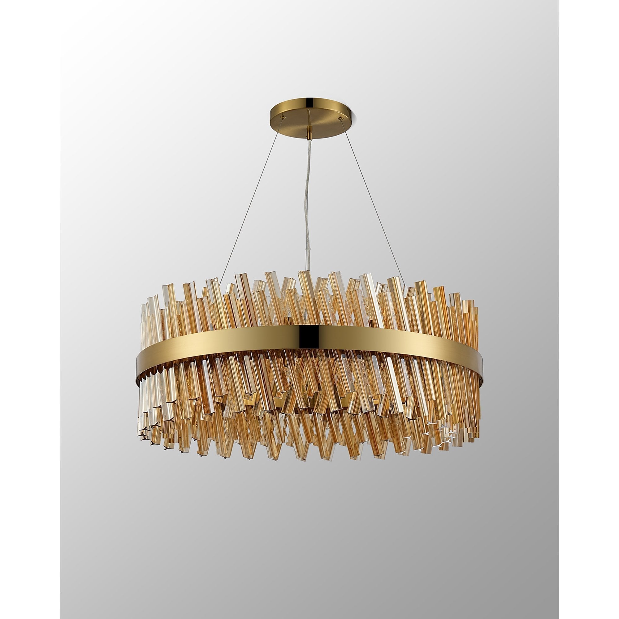 Fabula Farnley 24 Light Round Pendant - Brass & Amber Glass