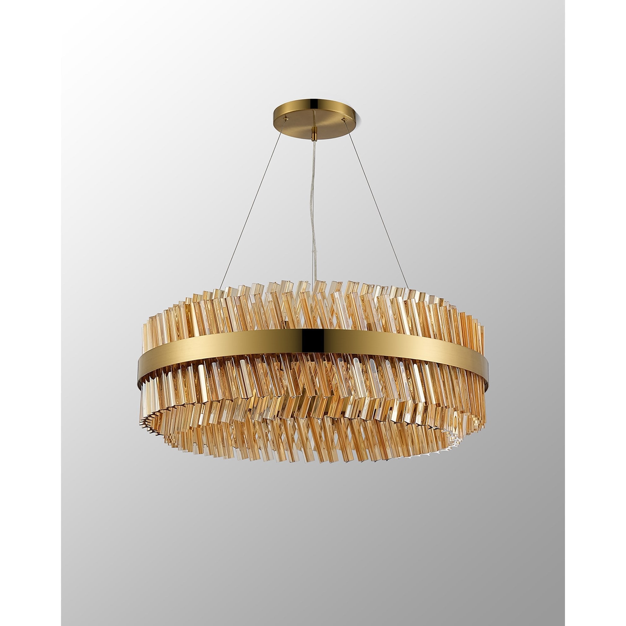 Fabula Farnley 24 Light Round Pendant - Brass & Amber Glass