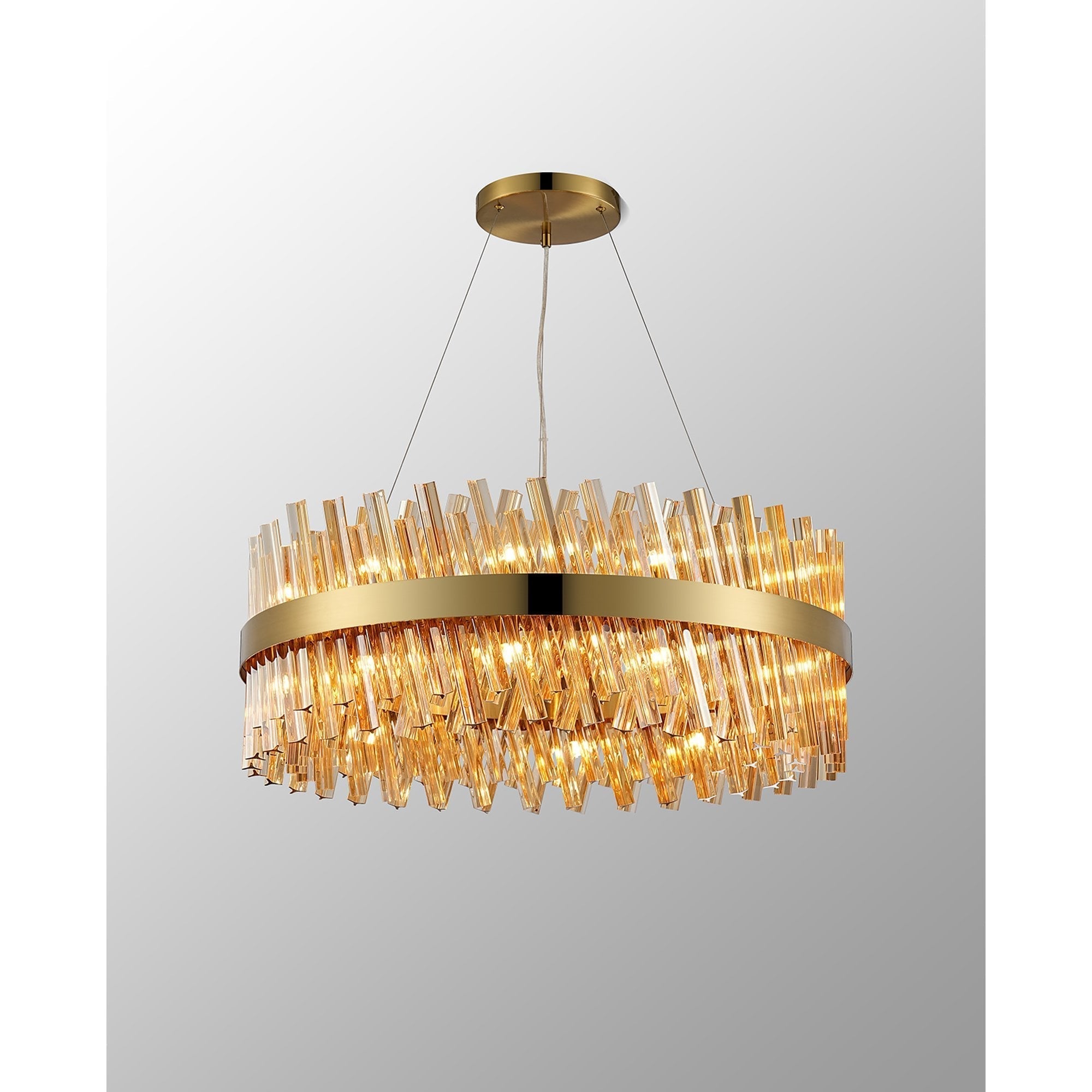 Fabula Farnley 24 Light Round Pendant - Brass & Amber Glass