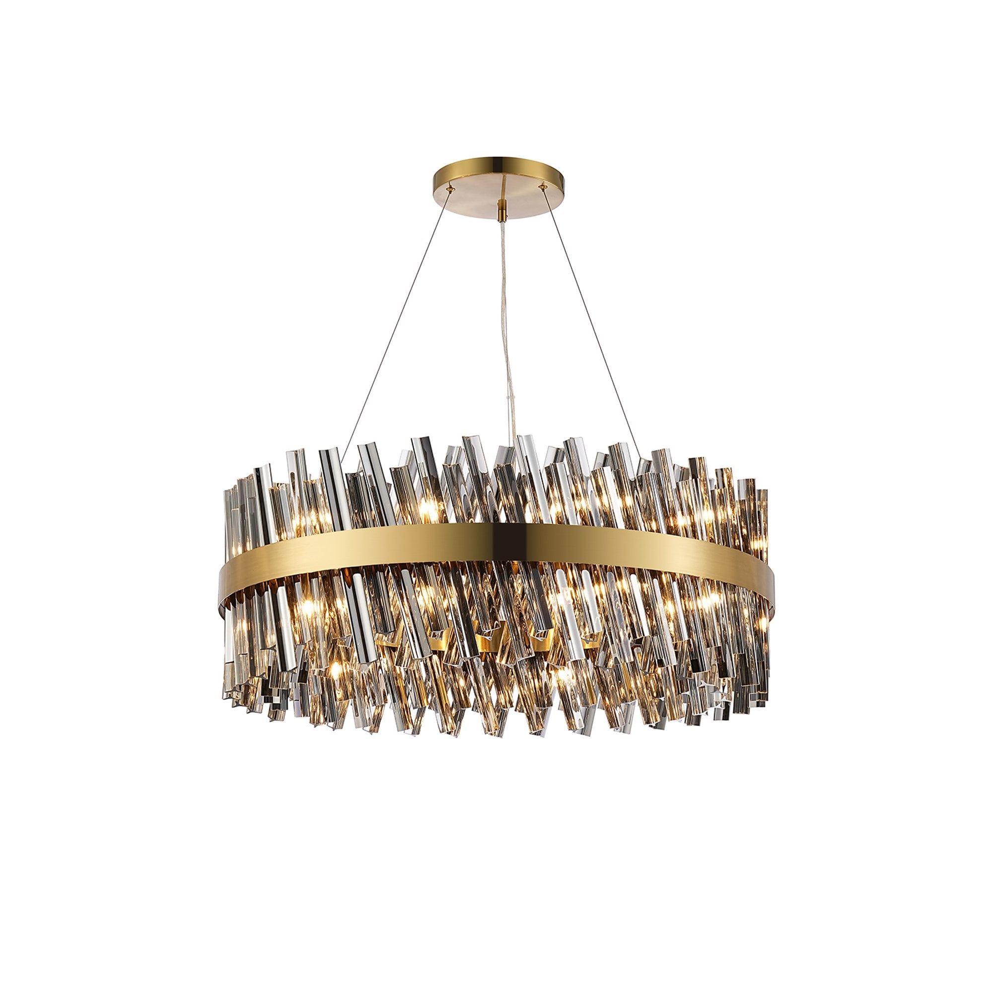 Fabula Farnley 24 Light Round Pendant - Brass & Smoked Glass