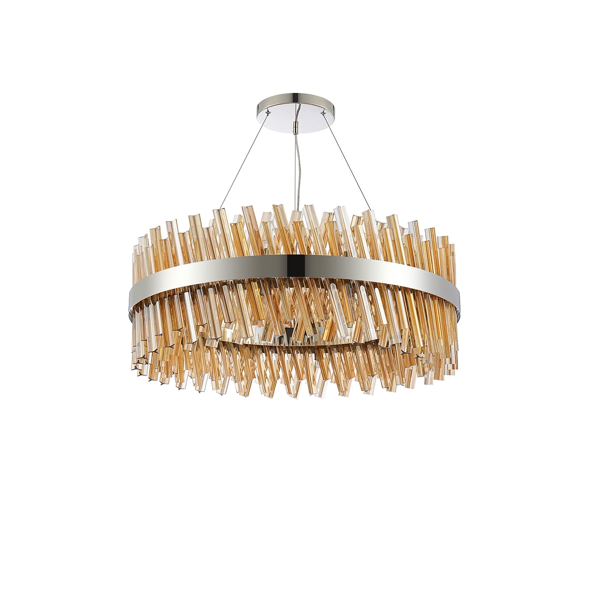 Fabula Farnley 24 Light Round Pendant - Polished Nickel & Amber Glass