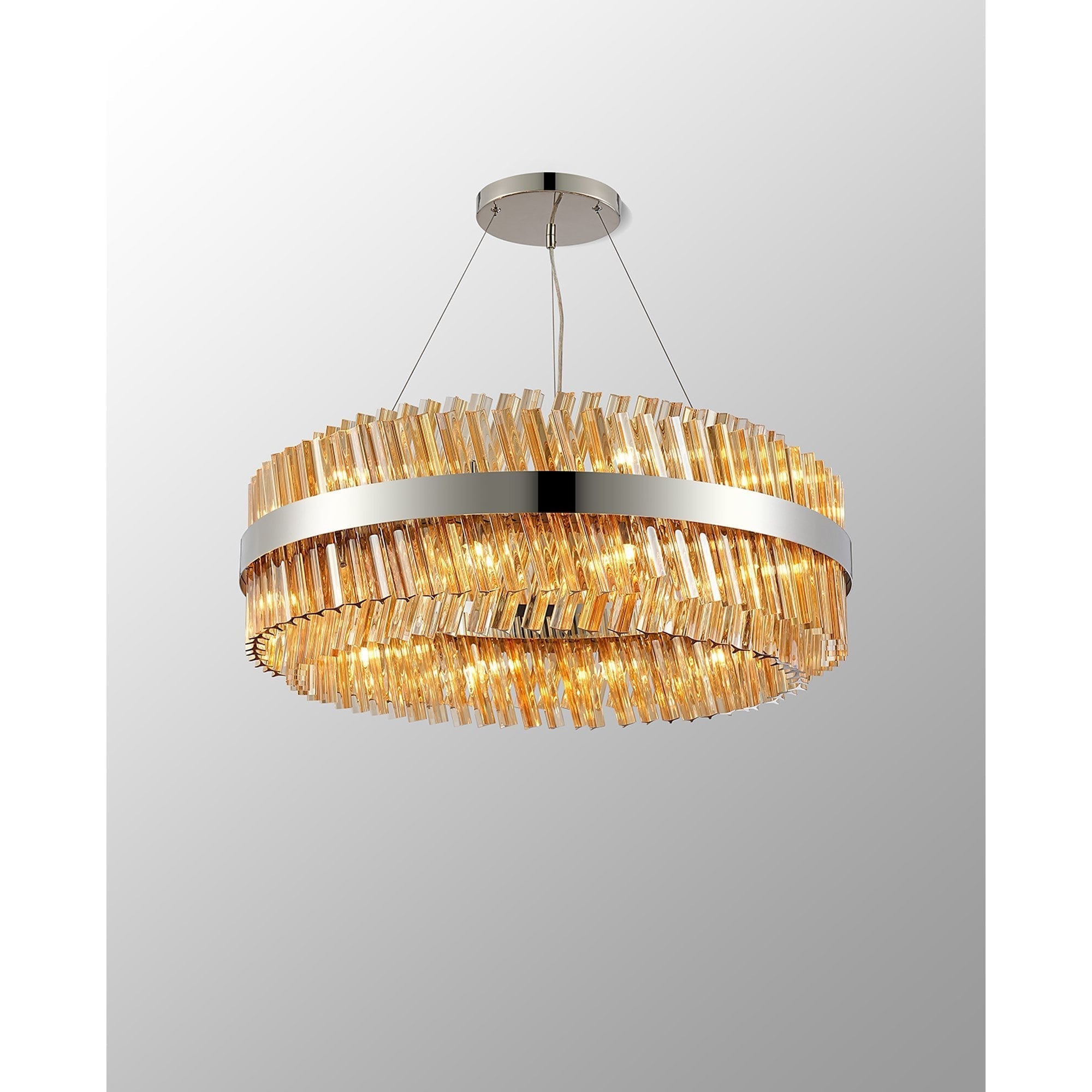 Fabula Farnley 24 Light Round Pendant - Polished Nickel & Amber Glass