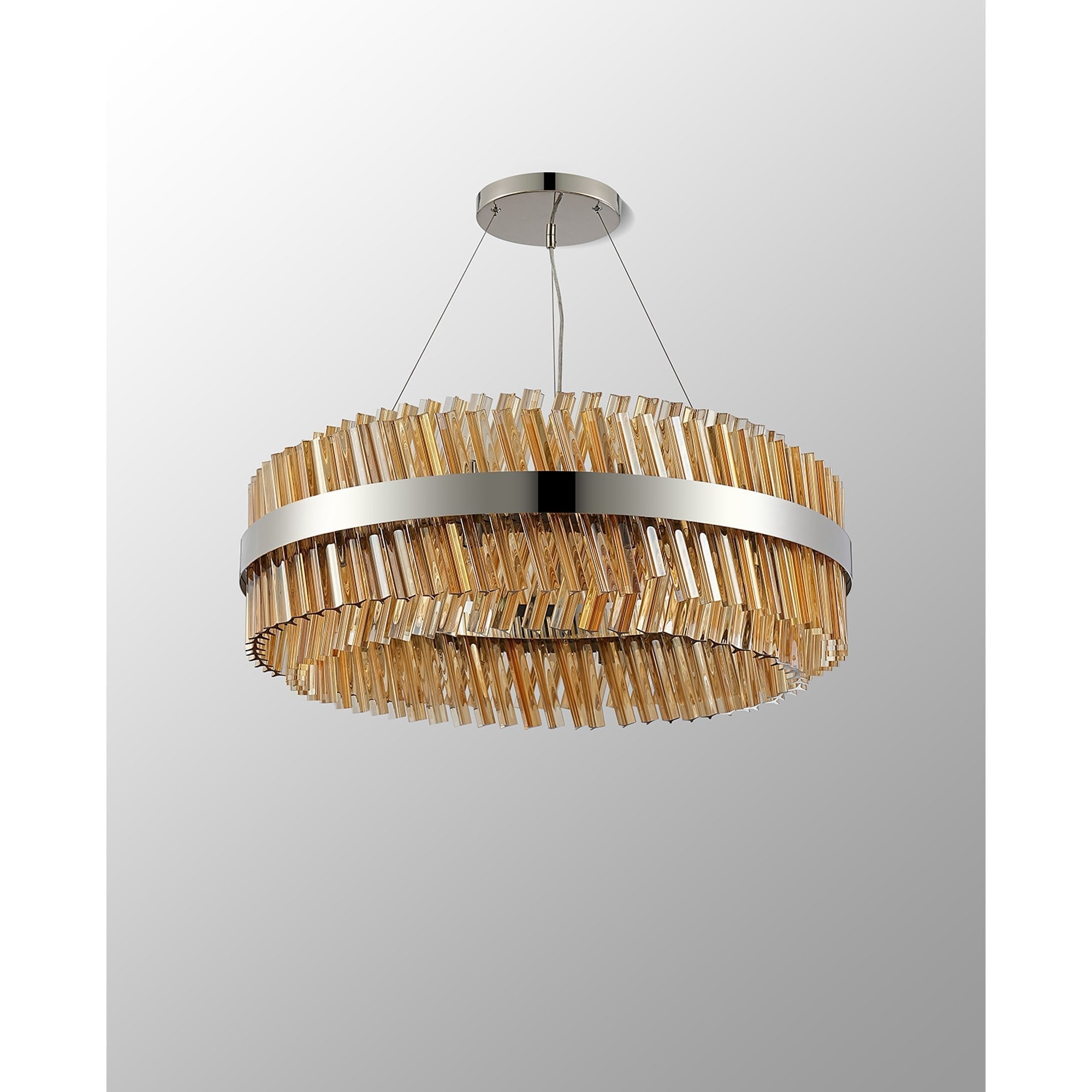 Fabula Farnley 24 Light Round Pendant - Polished Nickel & Amber Glass