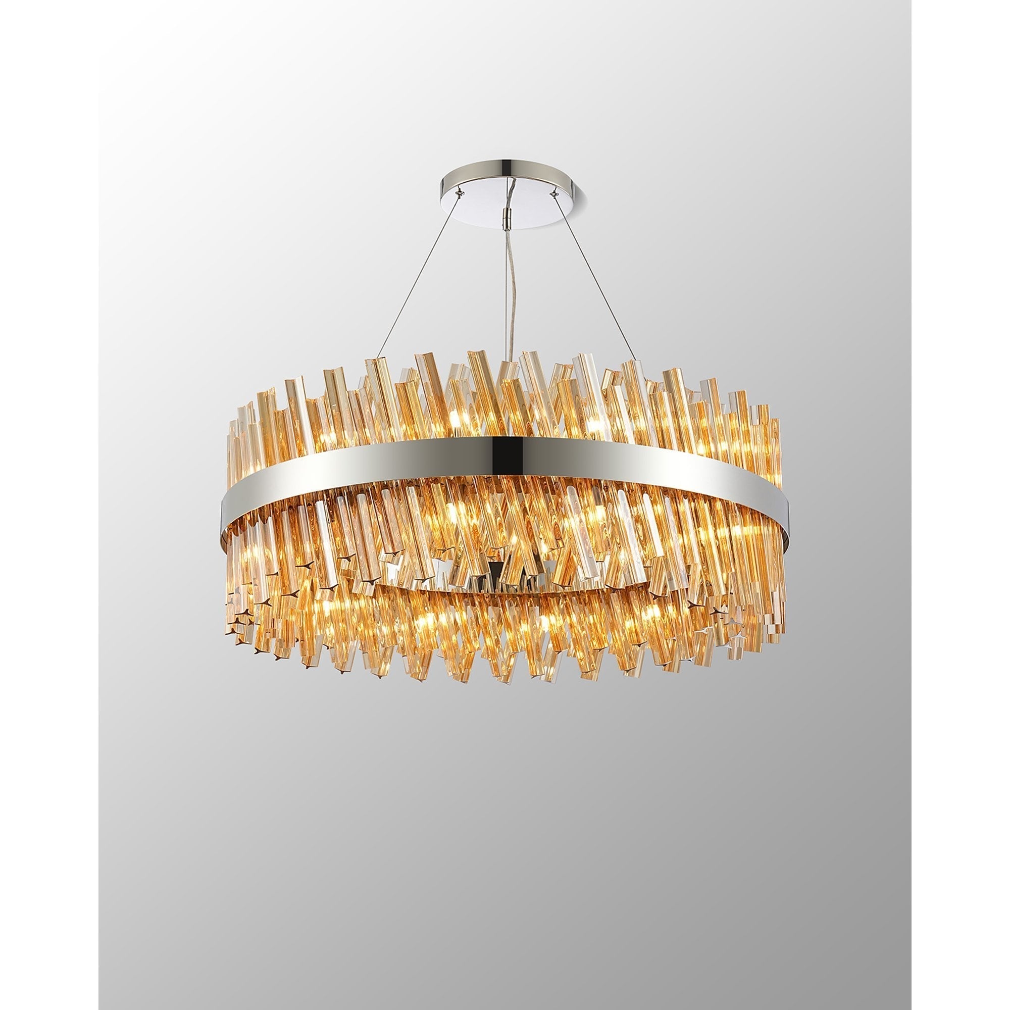 Fabula Farnley 24 Light Round Pendant - Polished Nickel & Amber Glass