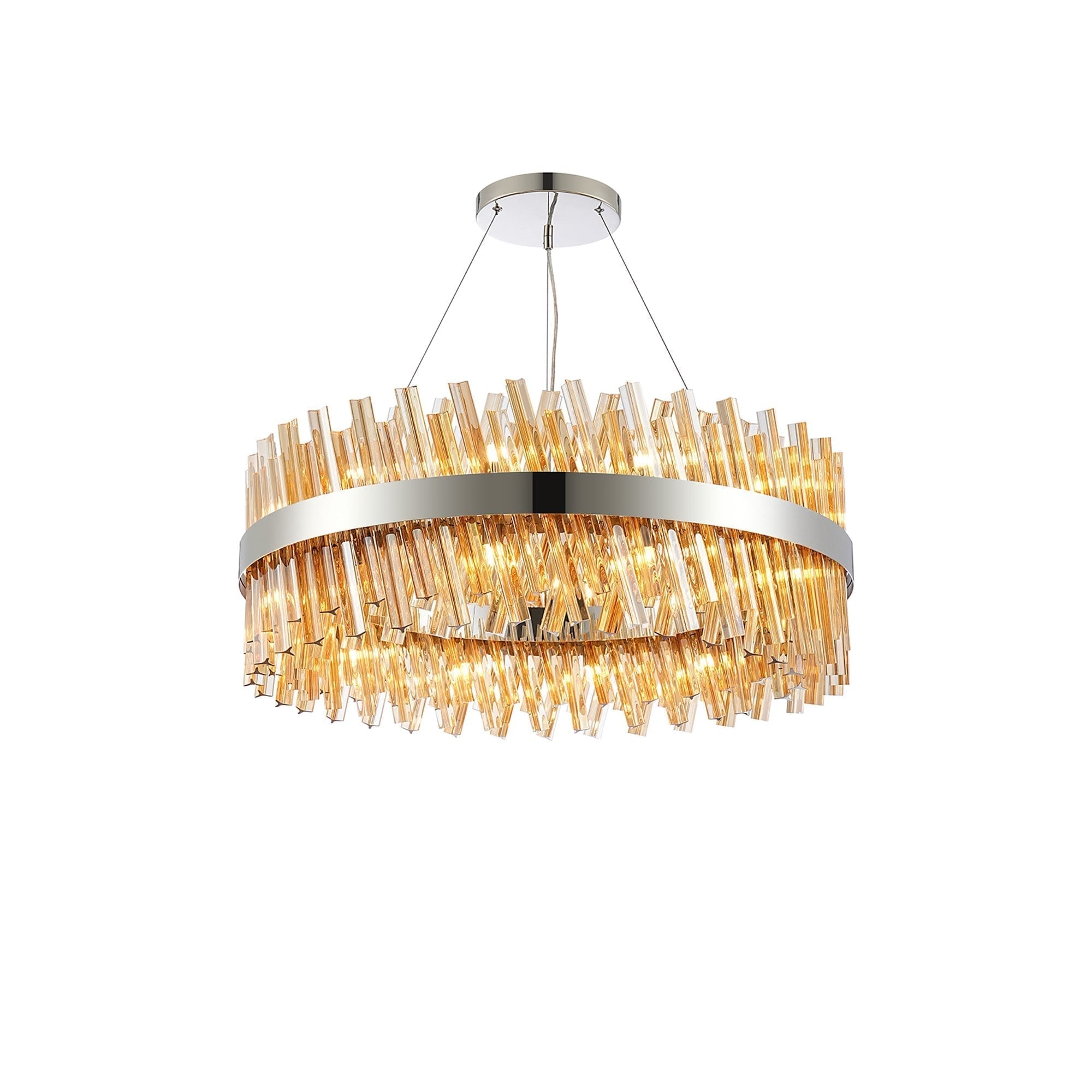Fabula Farnley 24 Light Round Pendant - Polished Nickel & Amber Glass