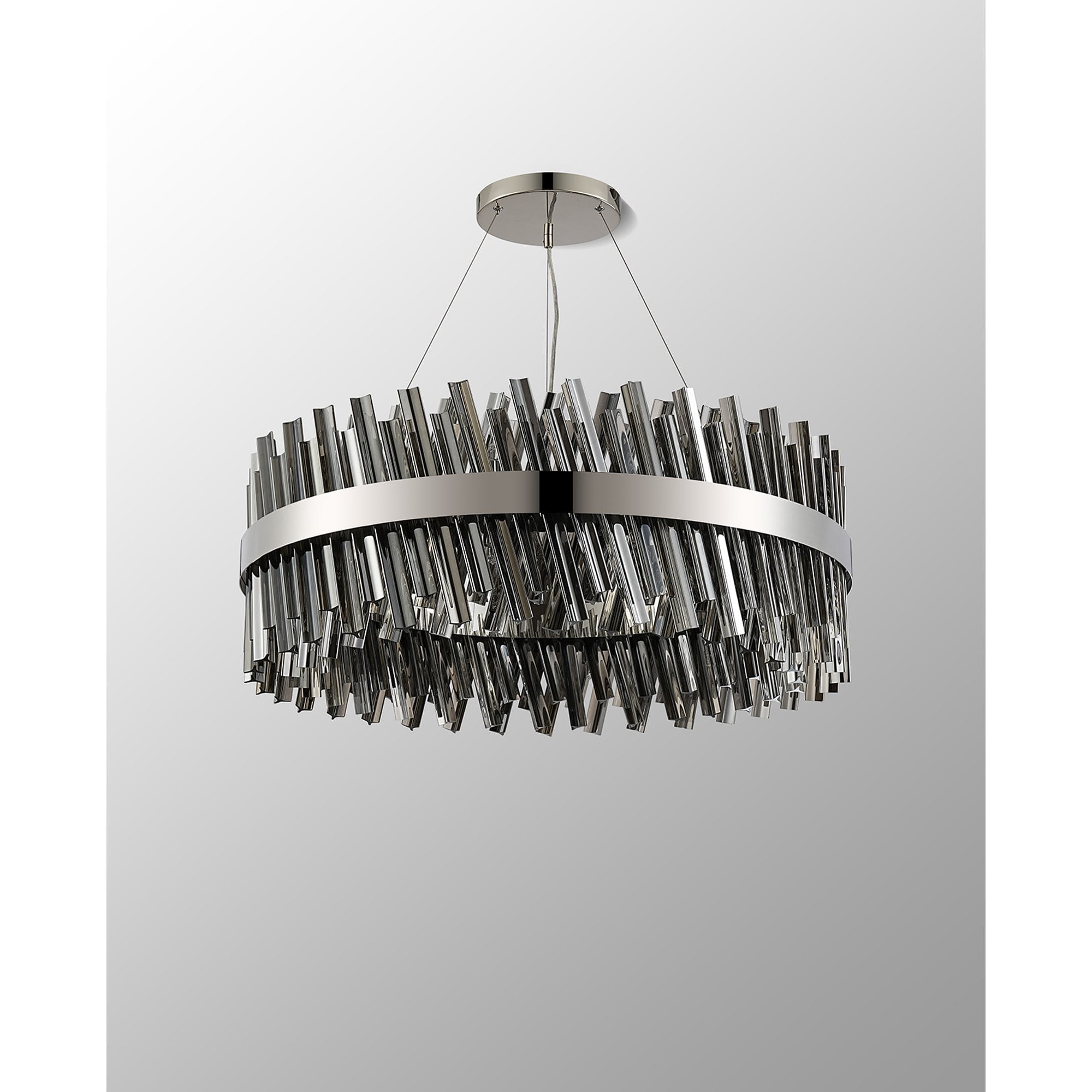 Fabula Farnley 24 Light Round Pendant - Polished Nickel & Smoked Glass