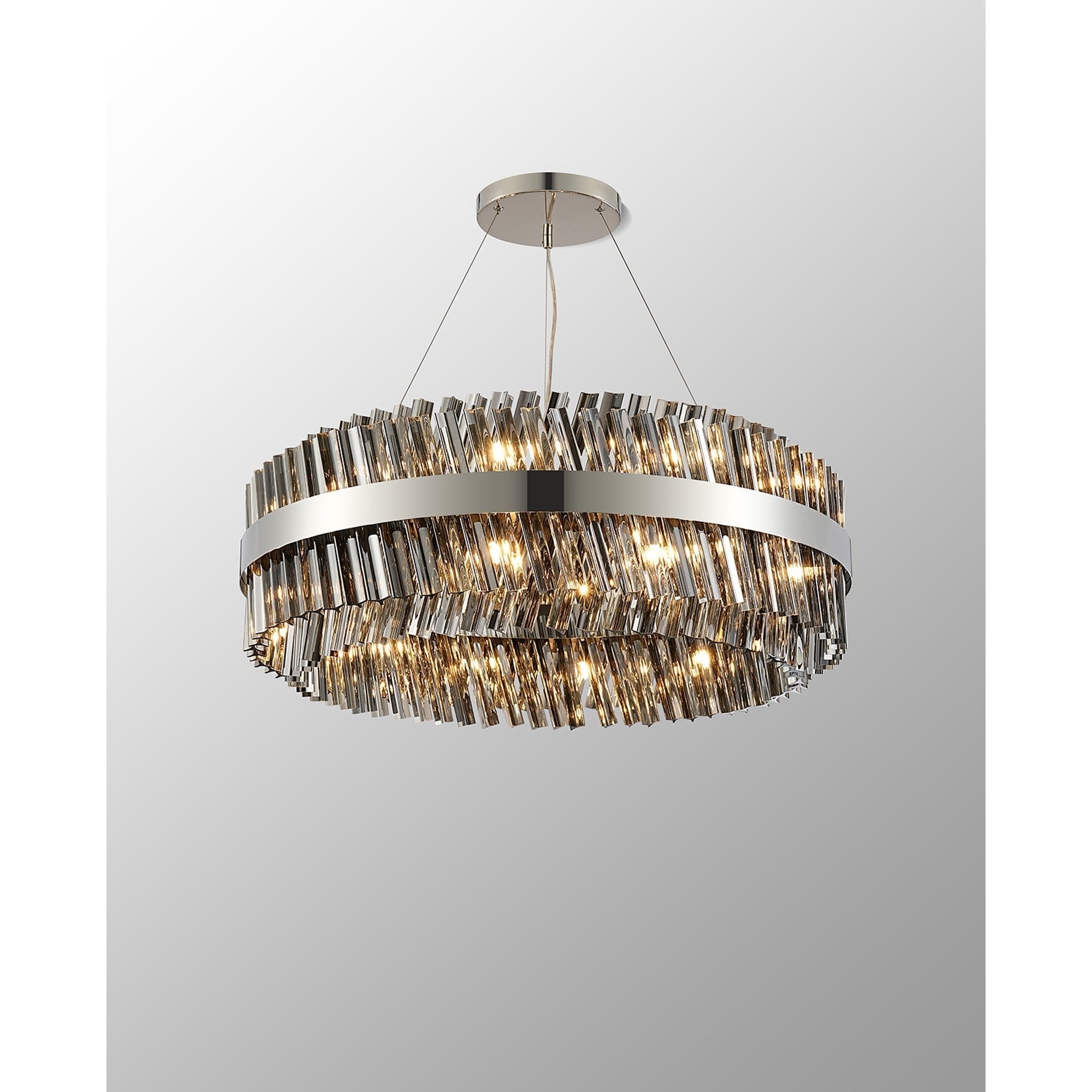 Fabula Farnley 24 Light Round Pendant - Polished Nickel & Smoked Glass