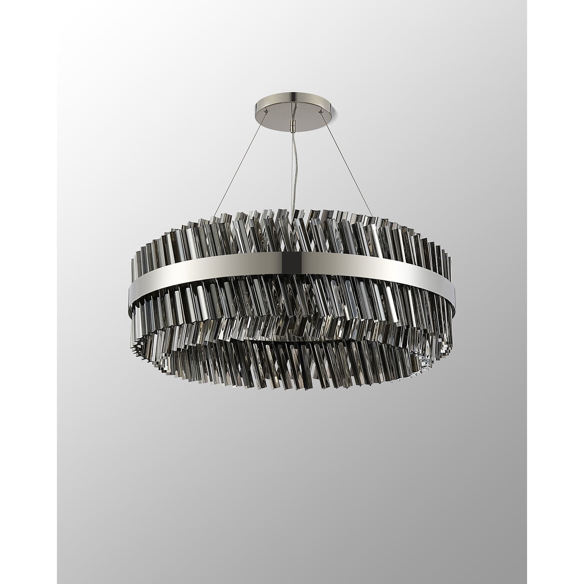 Fabula Farnley 24 Light Round Pendant - Polished Nickel & Smoked Glass