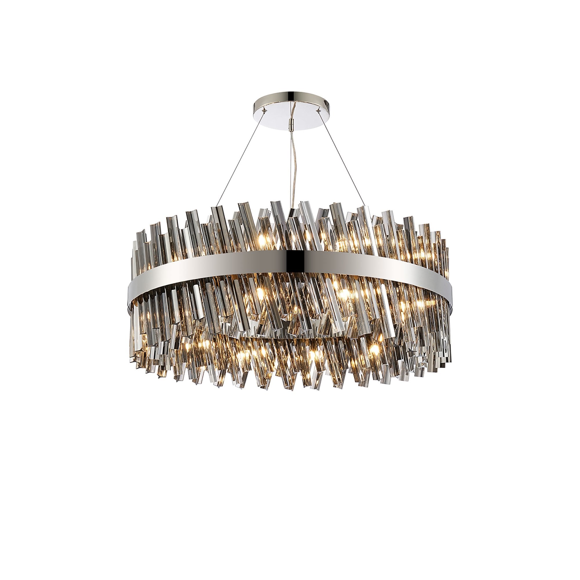 Fabula Farnley 24 Light Round Pendant - Polished Nickel & Smoked Glass