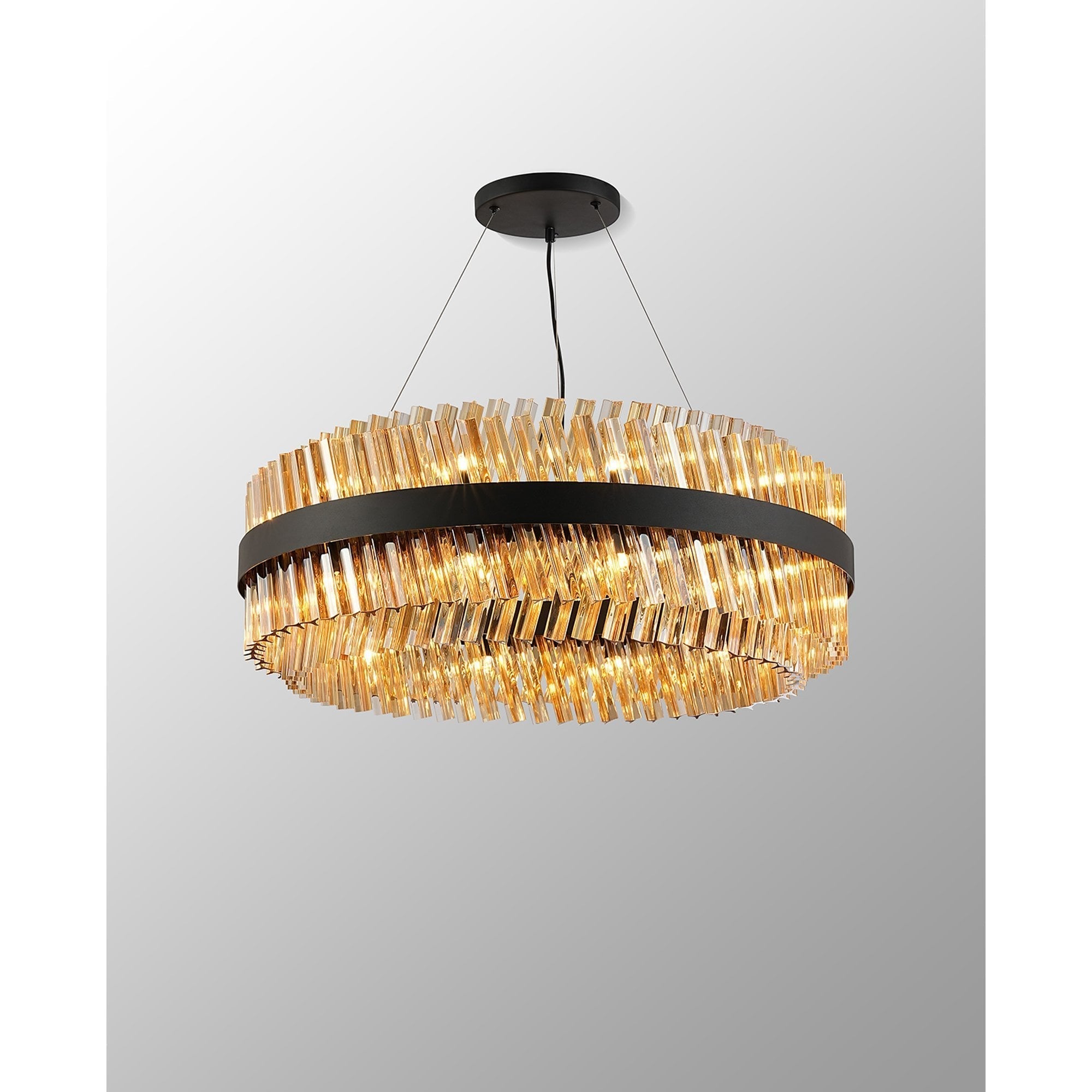 Fabula Farnley 24 Light Round Pendant - Satin Black & Amber Glass