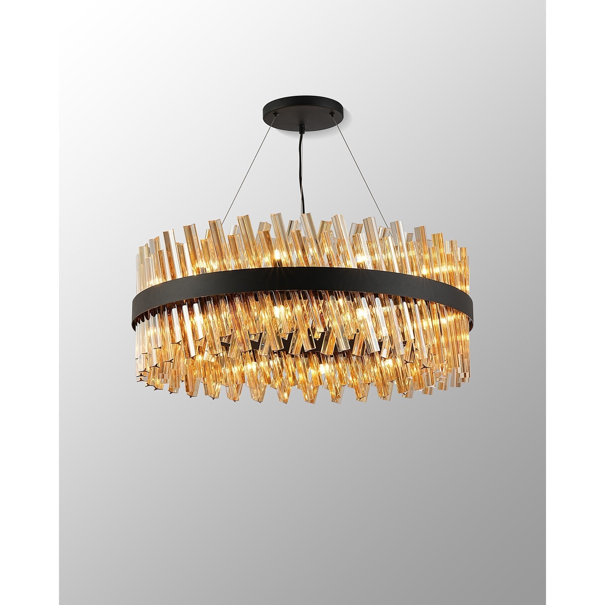 Fabula Farnley 24 Light Round Pendant - Satin Black & Amber Glass