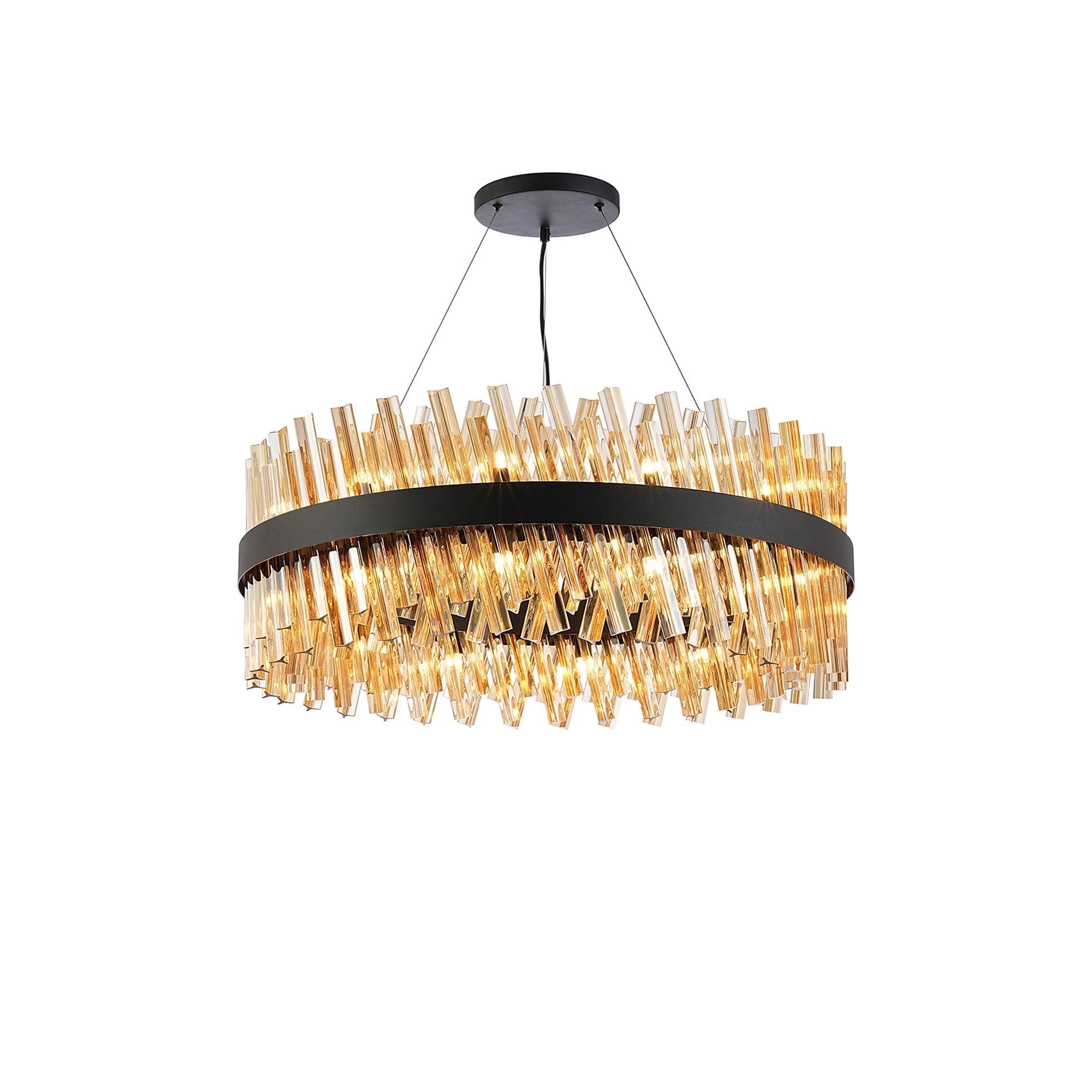 Fabula Farnley 24 Light Round Pendant - Satin Black & Amber Glass