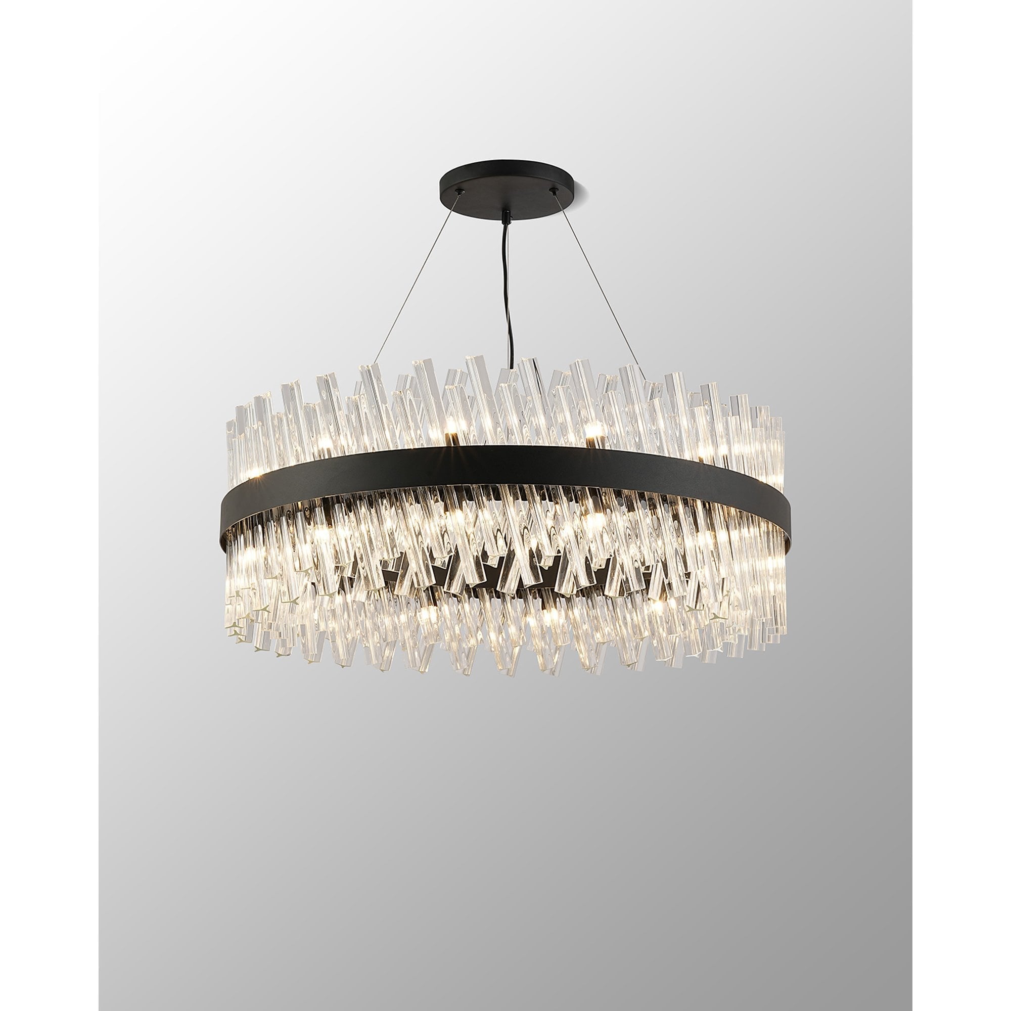Fabula Farnley 24 Light Round Pendant - Satin Black & Clear Glass